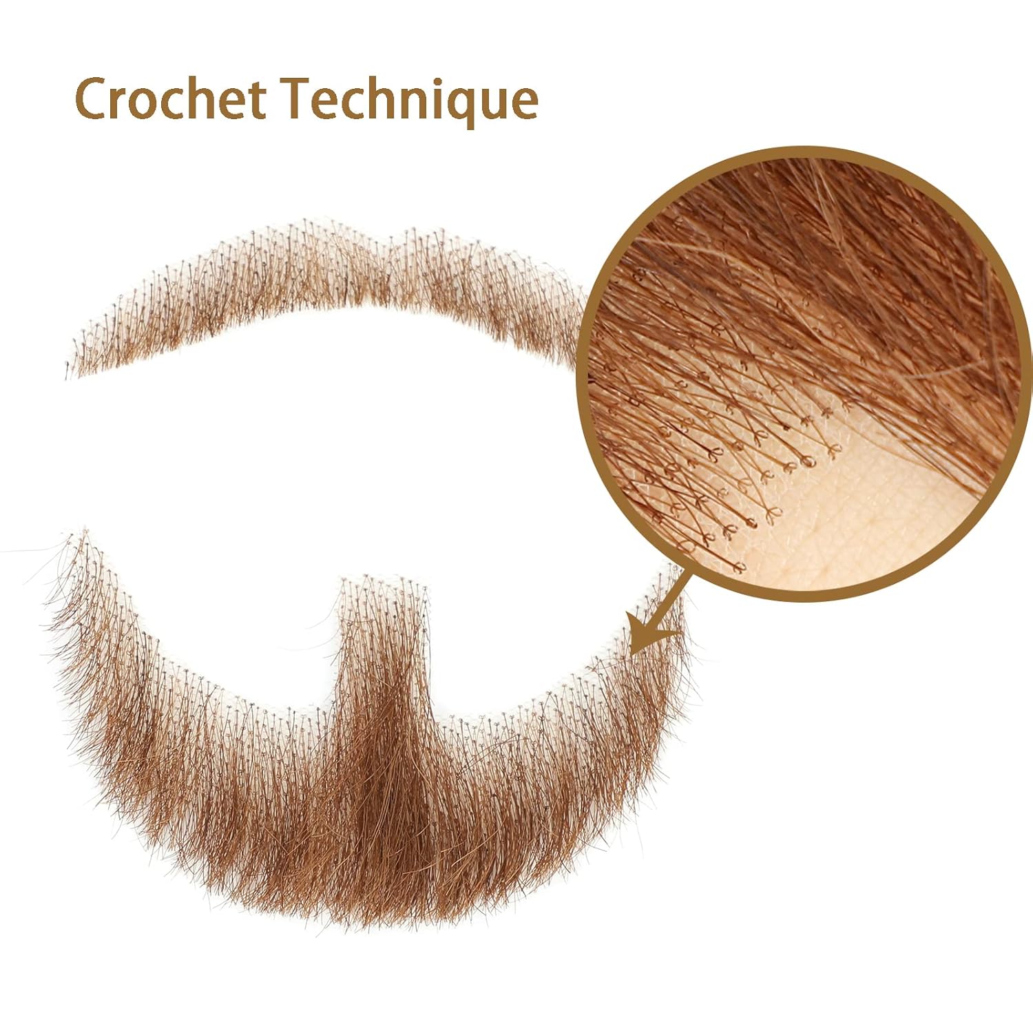 BEXIUKAKA False Mustaches Fake Beard Realistic 100% Human Hair Face Beard Realistic and Mustache Brown for Men Realistic Makeup Lace Beards Invisible False Performance Cosplay(Brown)