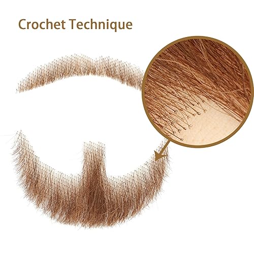 Miniatura 5 de Bigotes falsos, barba falsa, realista, 100% cabello humano, barba realista y bigote marrón para hombres, maquillaje realista, barbas de encaje,
