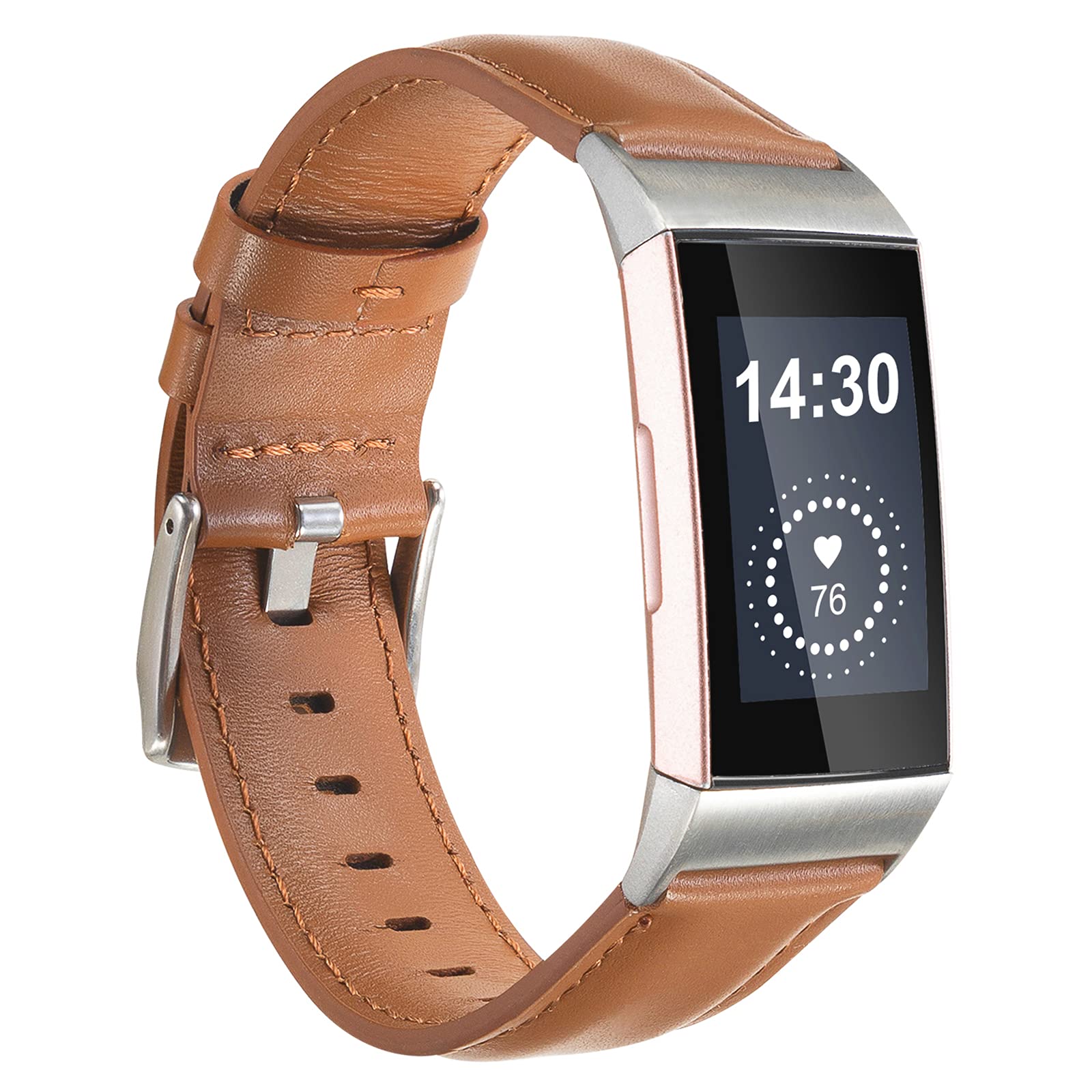 Leather Bands Compatible for Fitbit Charge 4/ Charge 3/ Charge 3 SE Fitness Tracker, Genuine Leather Band Replacement Strap Wristband Accessories for