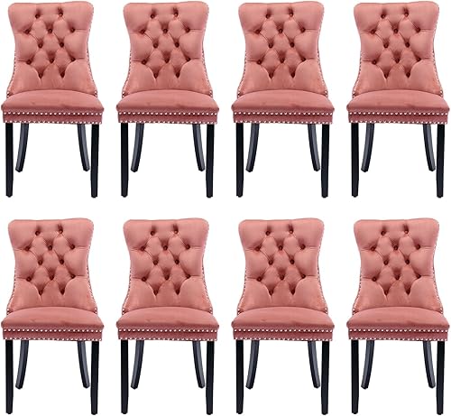 Miniatura 50 de Juego de 6 Sillas de Comedor Tapizadas en Terciopelo, Sillas Laterales de Cocina de Estilo Moderno con Ribete de Tachuelas y Patas de Madera, Anillo