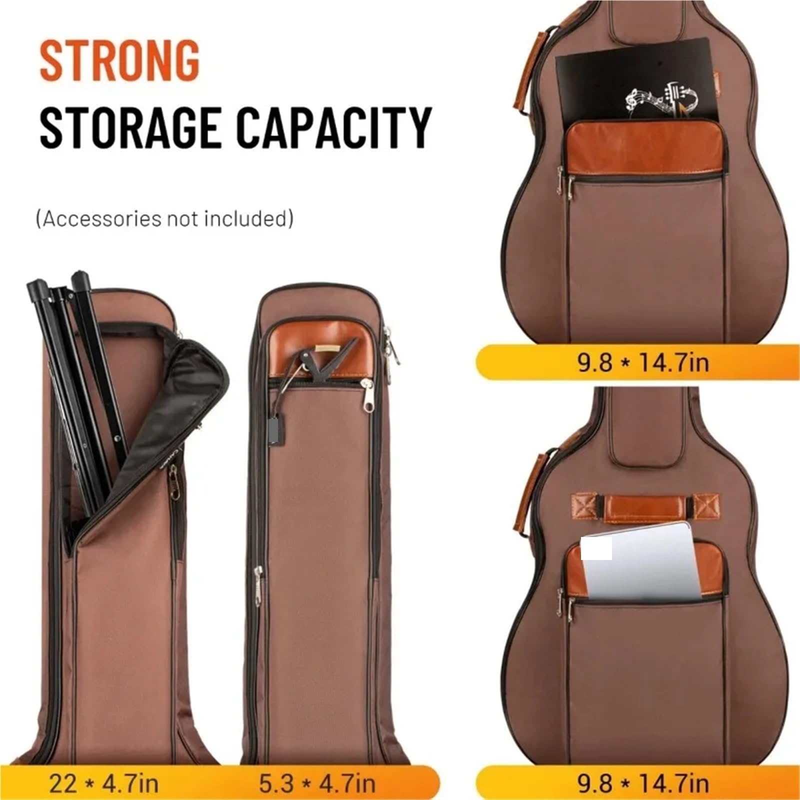 Gitarrentasche Gitarrentasche, 41 Zoll, verdicktes wasserdichtes Oxford-Nylon, Doppelgurte, mit Baumwolle gepolstertes Gitarrenetui(Khaki)