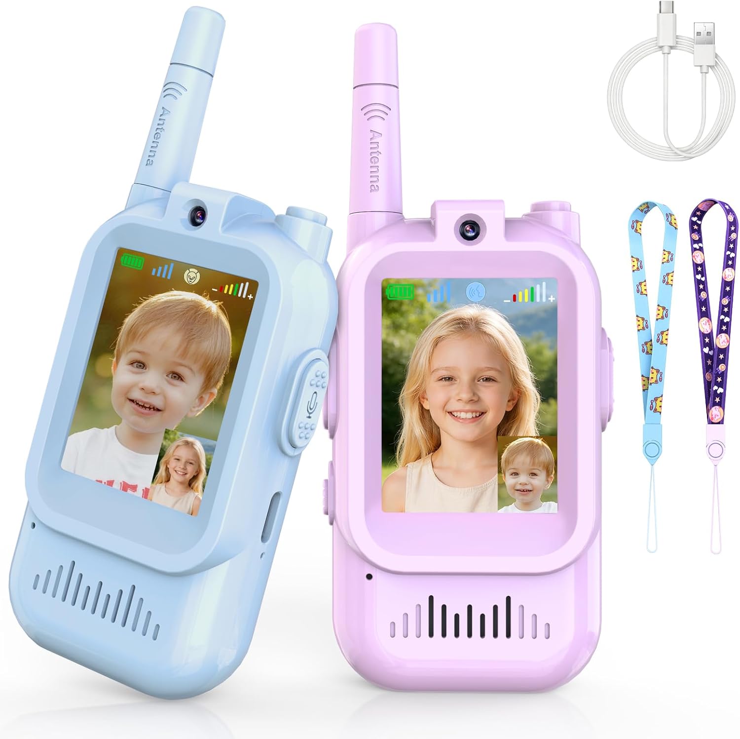 Video Walkie Talkies for Kids, Long Range Kids Walkie Talkies with 4 Voice Effects & HD Camera, Indoor Outdoor Toys for Family Games, Birthday Gifts Toys for Boys Girls Ages 3-12, Blue&Purple