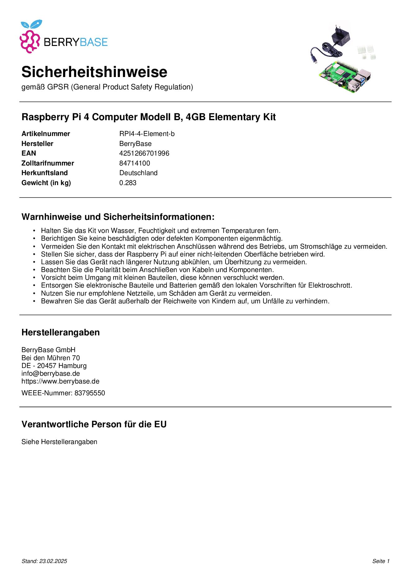 Raspberry Pi 4 Modell B 4GB RAM Komplett-Set mit offiziellem USB-C Netzteil und Aluminium Kühlkörper – Quad-Core 1,5 GHz, Dual 4K HDMI, WLAN, Bluetooth, Gigabit Ethernet, USB 3.0