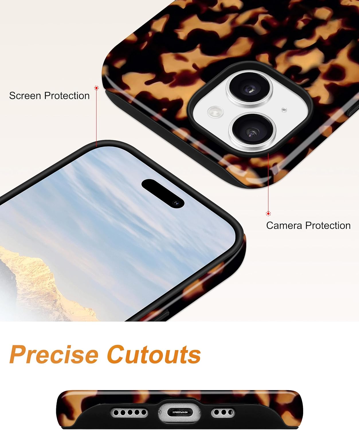 Magnetic Tortoise Shell Phone Case for iPhone 15, Compatible with MagSafe, Cute Brown Aesthetic Leopard Print Soft TPU and Hard PC Shockproof Protective Phone Cover for Women Girls - Image 5