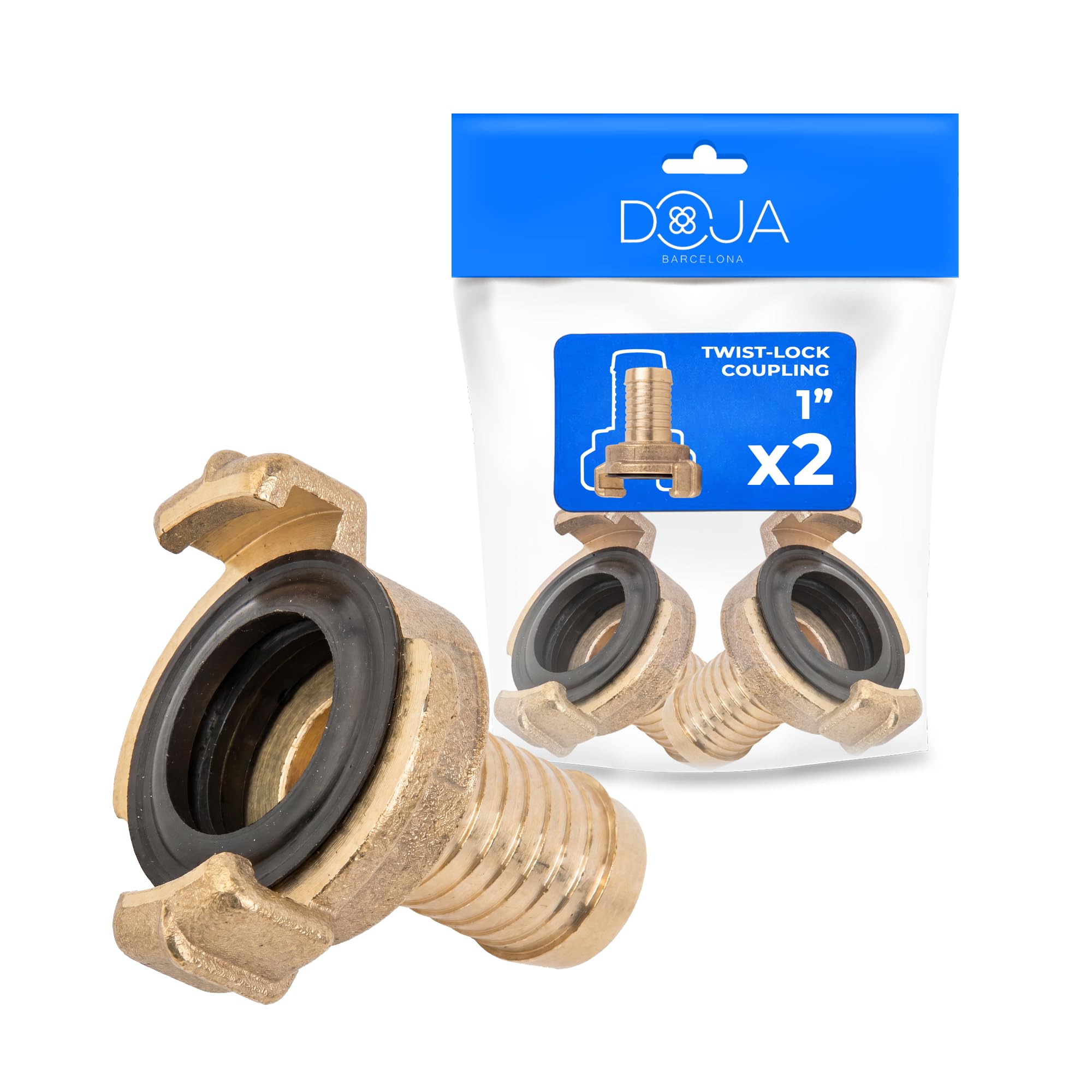 Raccordo Rapido Sistema Geka Ottone DOJA Barcelona - Pack 2-1" - Connettore per Tubo Giardino, Chiusura Sicura, Resistente, Compatibile Sistema GEKA, Adattatore Flusso Acqua, Ideale Irrigazione