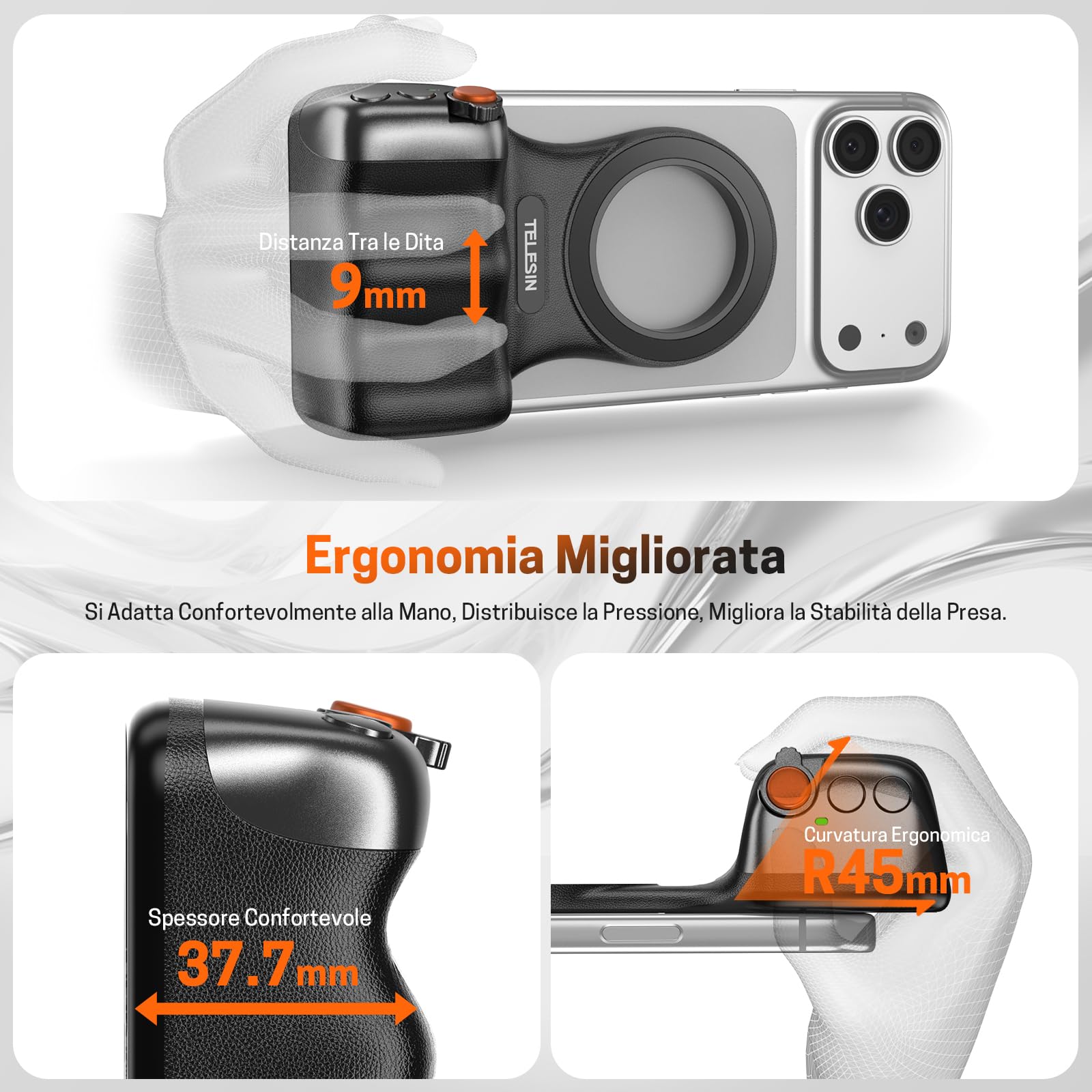 Jeebel Impugnatura Magnetica Smartphone - Grip Magnetica Camera per Telefono con Telecomando USB Wireless & Filetto 1/4 Pollice -Stabilizzatore Fotocamera per iPhone Android per Selfie Vlog Video