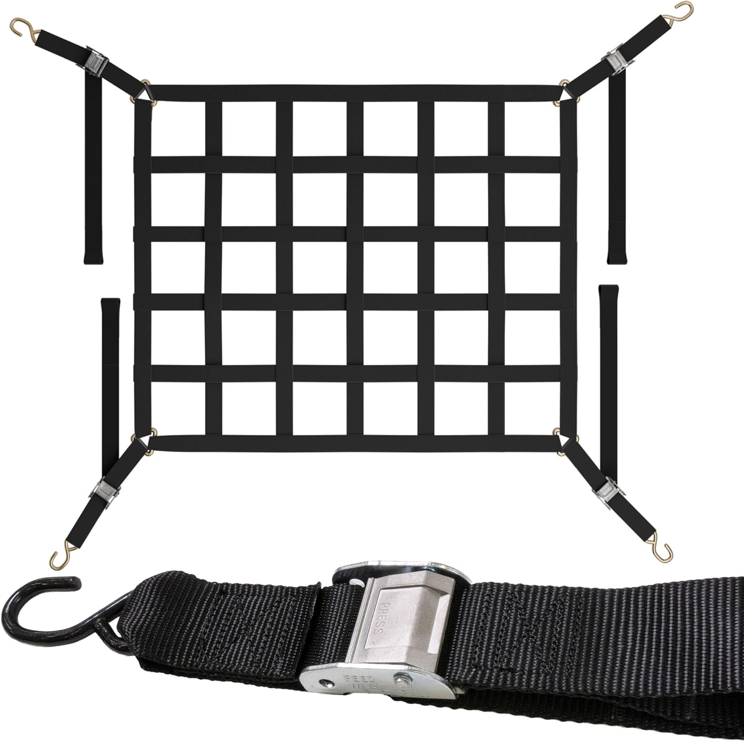 US Cargo Control Cargo Net for Pickup Truck Bed 4.2 FT x 3.5 FT, Adjustable Truck Cargo Net with S-Hooks & Cam Buckles, Fits Short Pickup Beds - Can Also Use in Trailers, Garages, Sheds