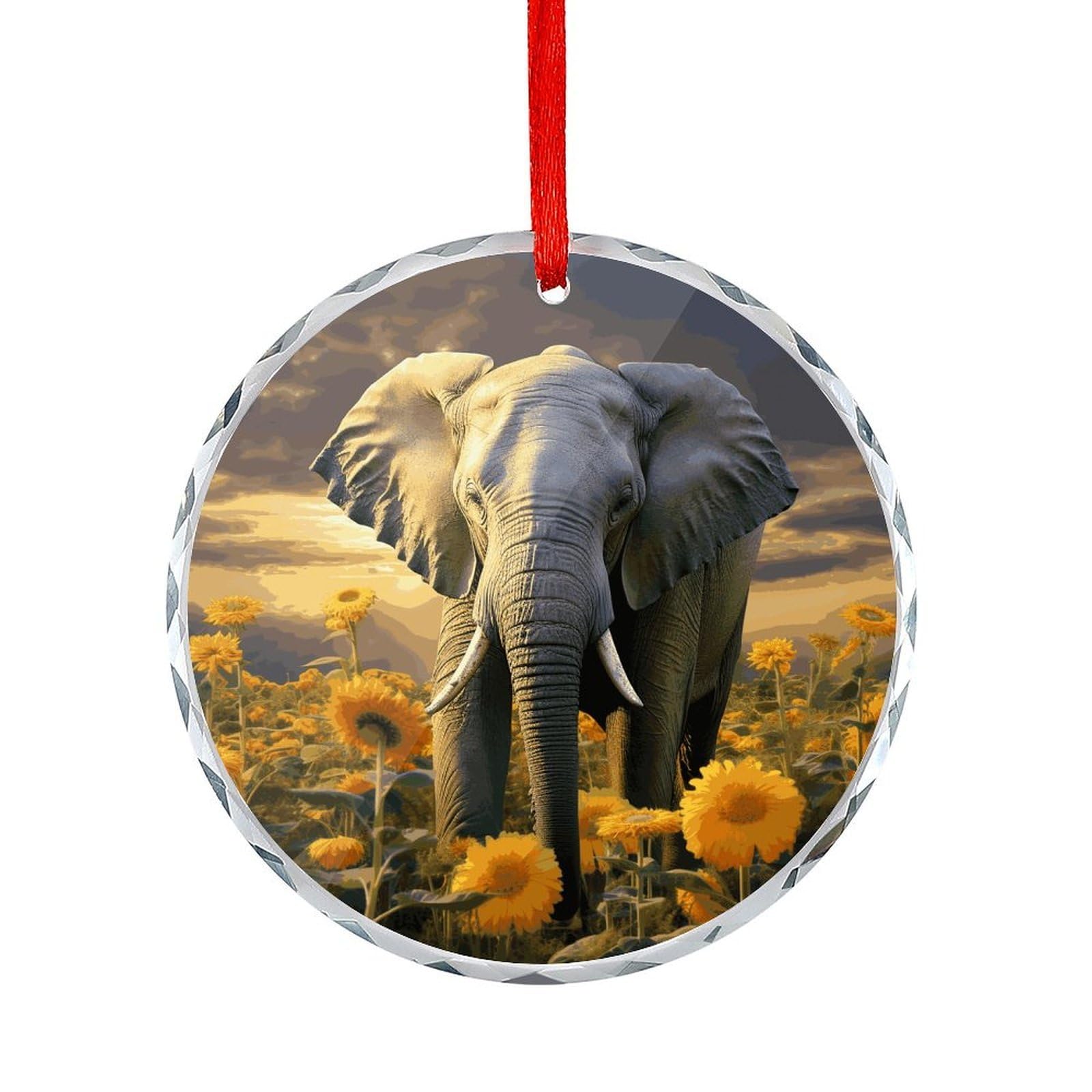 Fodpand Women's Style Elephant With Sunflower Round Glass Ornament Keepsake Gift Exchange Ideas Car Decor,Christmas Ornaments For Tree Window Garden Ornaments