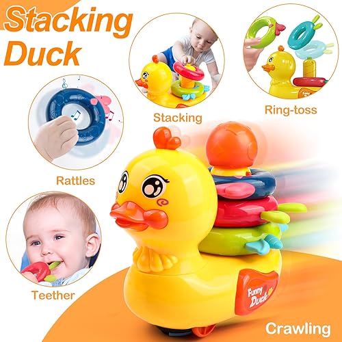 Miniatura 2 de Popsunny Juguete musical para gatear para bebés de 6 a 12 meses, juguete de pato para caminar y apilar con música y luz, juguete de aprendizaje para