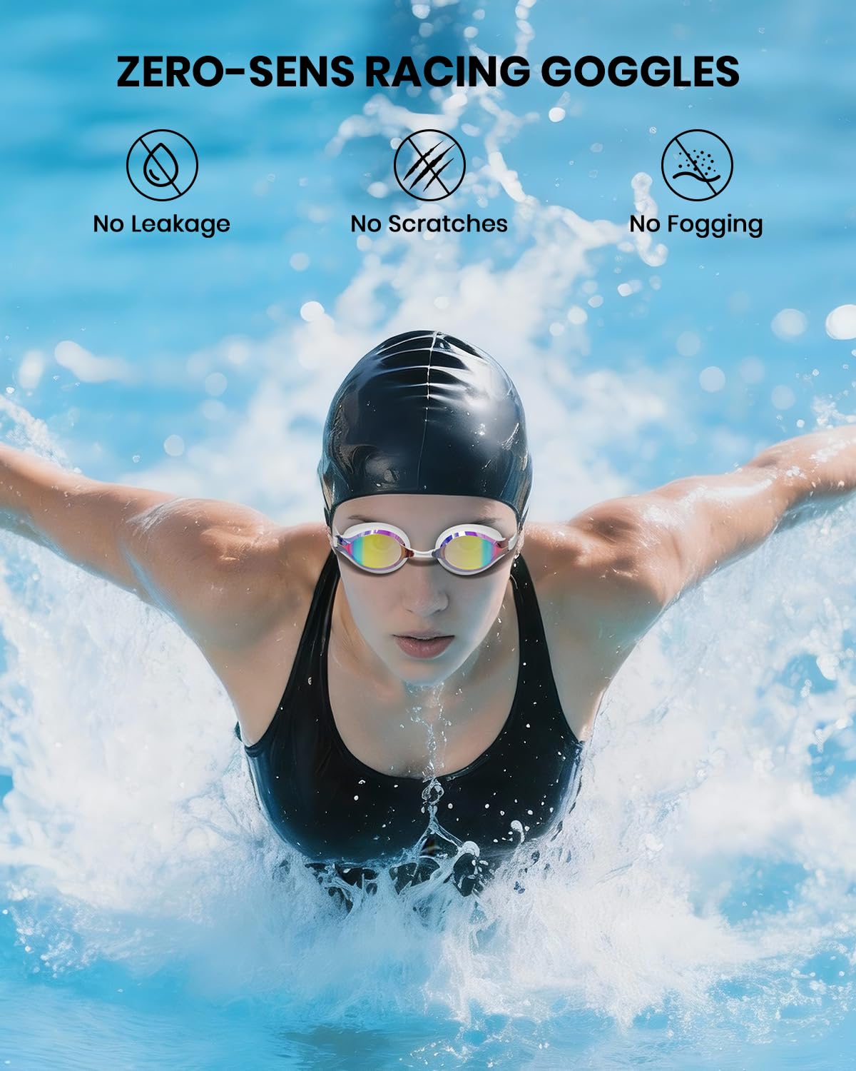 Renn-Schwimmbrille für Erwachsene und Jugendliche, 180° breite klare Sicht, Anti-Beschlag/UV, kein Auslaufen, Schwimmbrille für Männer und Frauen