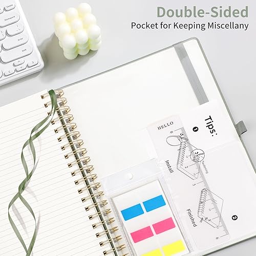 Miniatura 5 de EMSHOI Cuaderno de espiral con rayas universitarias, 300 páginas numeradas, A4 de cuero de tapa dura grande, diario forrado grueso de 3.53 ozm para