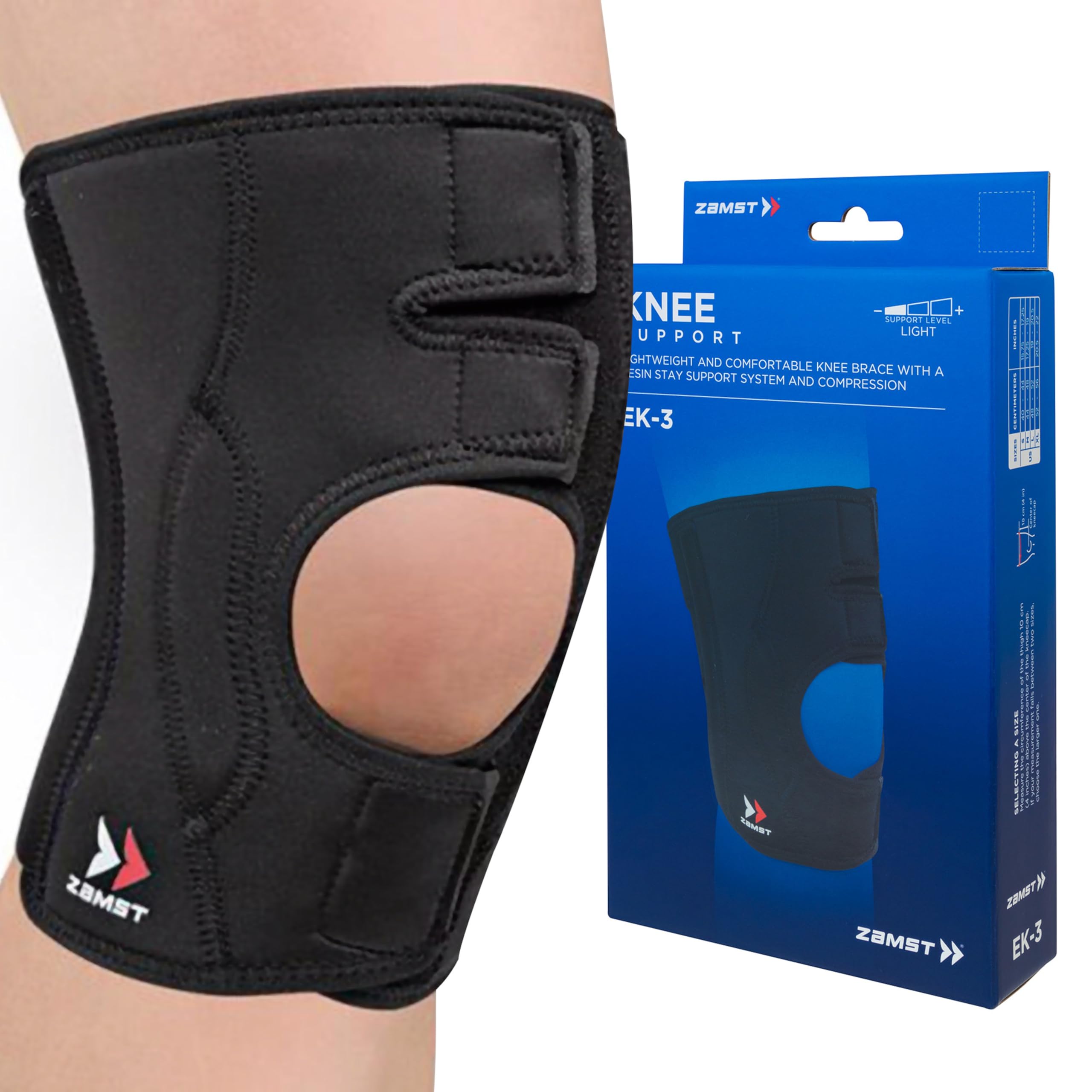 Zamst EK-3 Rodillera Deportiva - Rodillera de Compresión Ligera y Transpirable para Hombres y Mujeres con Soportes de Resina para Brindar Soporte General a las Rodillas y Aliviar el Dolor - M