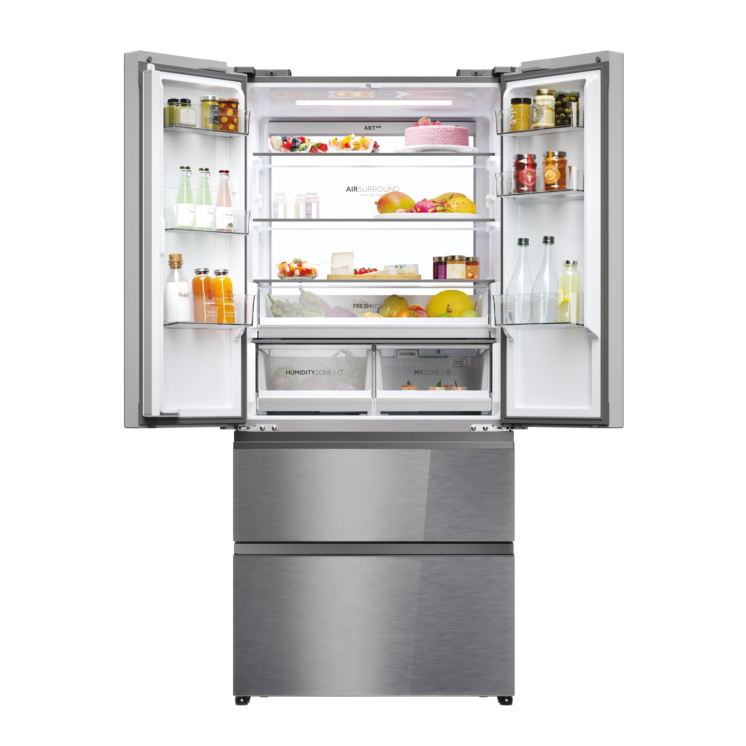 Haier FD 83 Series 7 HFR7819ENGC - Frigorífico Puerta Francesa, 504L, Cajones Direct Access, AirFlow, WIFI, Motor Inverter, Humidity Zone, Total No Frost, Ancho 83cm, Daylight, Glass Inox Look