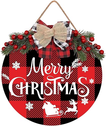 Corona de decoración de Feliz Navidad, letrero frontal para decoración de puerta, decoración rústica de madera para puerta delantera, porche,