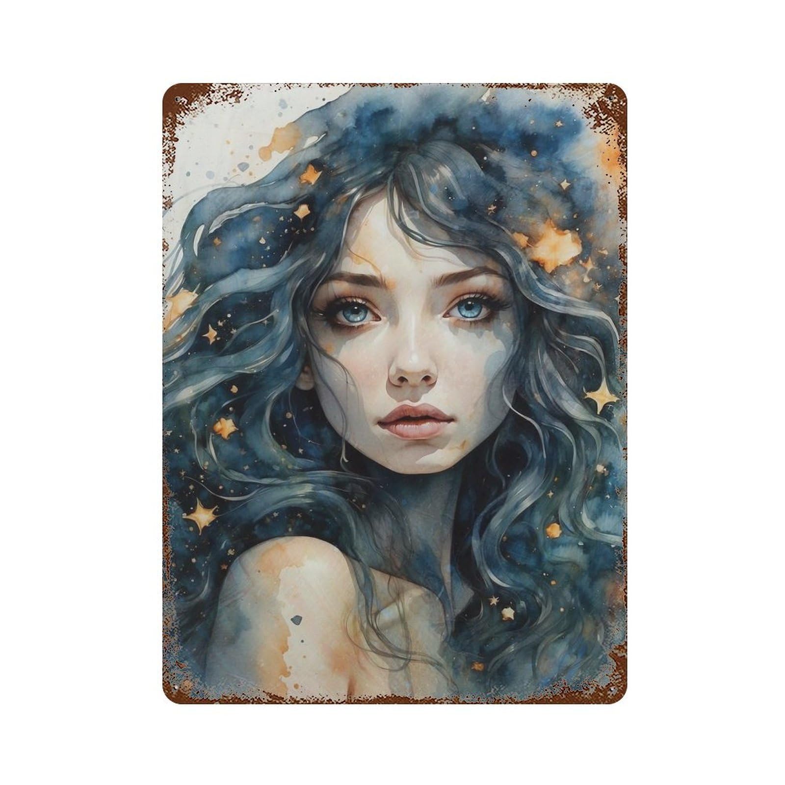 Portrait of The Starry Sky Rusty Metal Tin Sign 15.7"x11.8", Classic Wall Plaque for Pub, Kitchen And Man Cave Decor