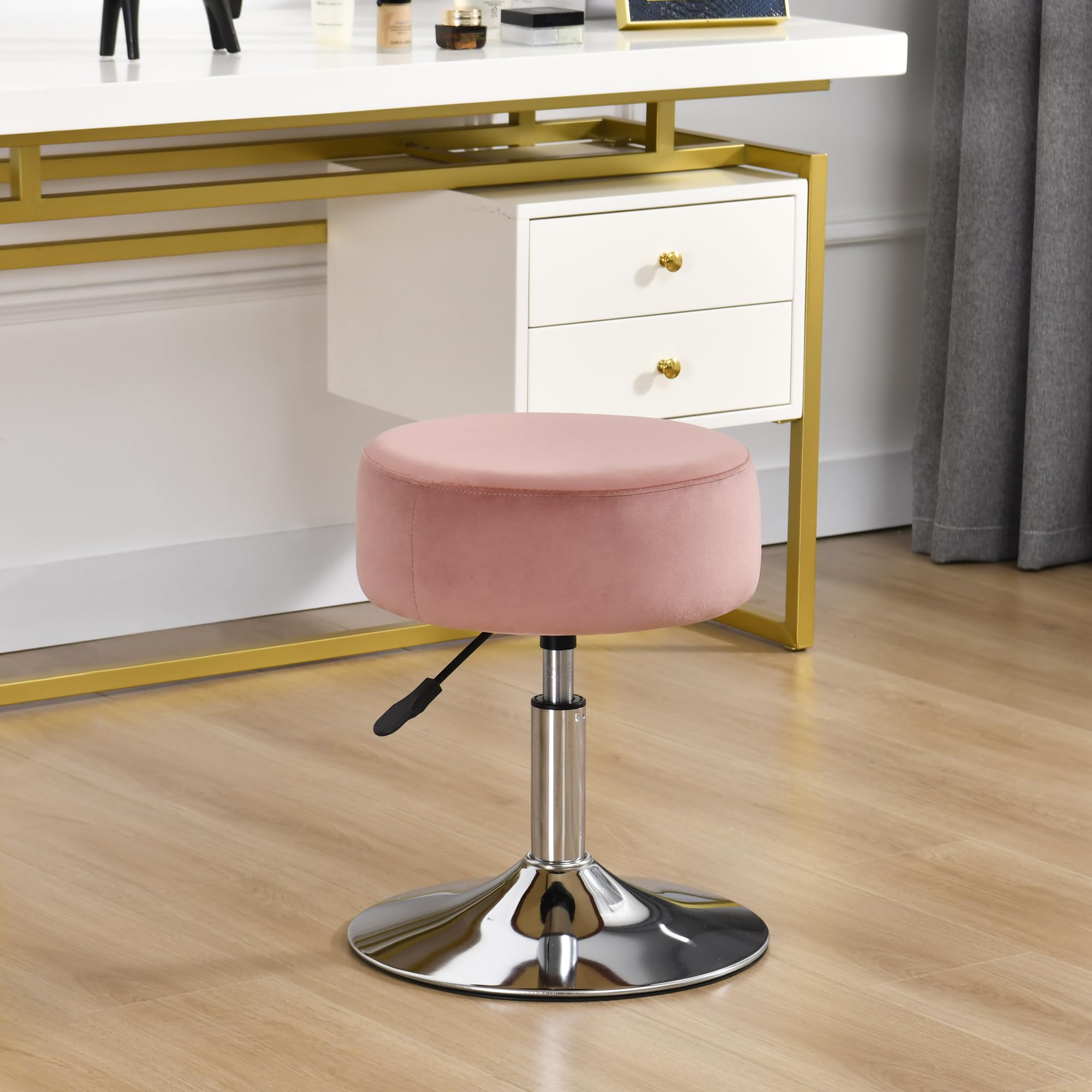 Duhome Draaibare Kaptafel van Kunstleer, Make-up Kruk Rond met
