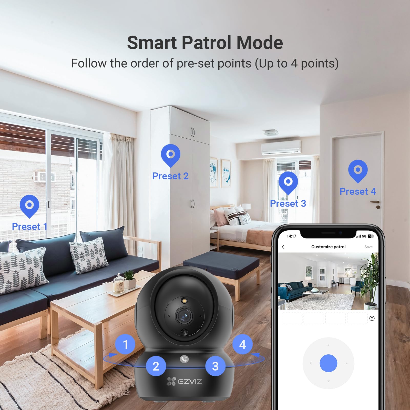 EZVIZ C6N Pro 2K Kamera do monitoringu wewnętrznego WiFi z automatycznym śledzeniem, czarna kamera IP do domu WiFi 360° dla dziecka, kolor noktowizora, wykrywanie człowieka, dwukierunkowe połączenie