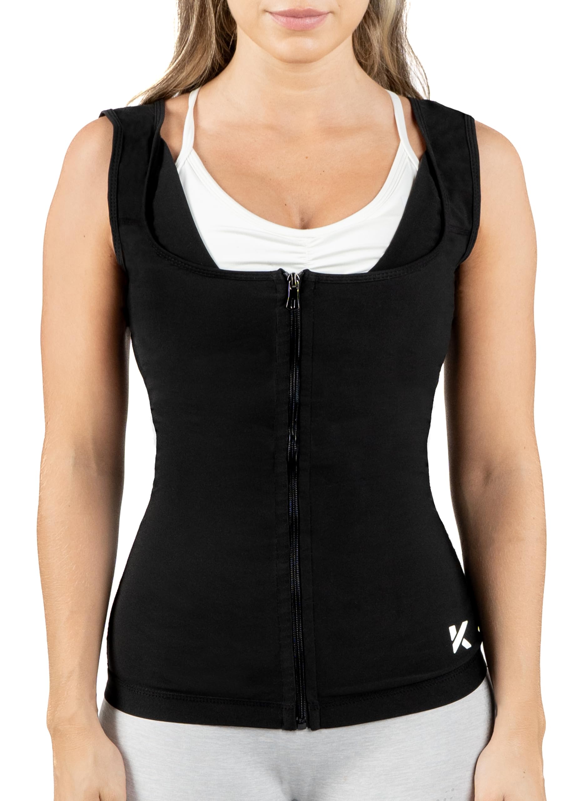 Kewlioo Women's Heat Trapping Zipper Sweat Enhancing Vest - Comfortable Sauna Suit Shirt Jacket Vest - Sweat Compression Top Shapewear Zipup Closure for Women Gym Workout Yoga (Black, L-XL)