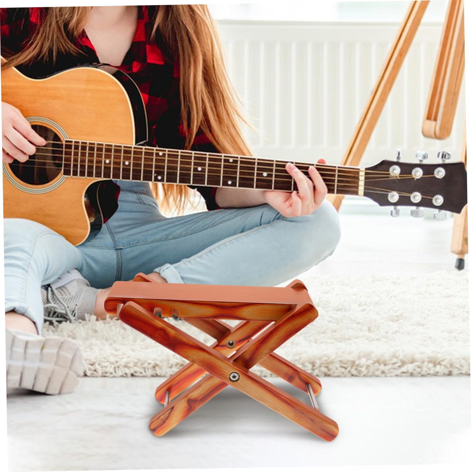 VICASKY Holzfußstütze für Gitarrenspieler mit Faltmechanismus und Vier Höheneinstellungen für Akustik und Bassgitarristen für Üben und Reisen Bambus für Nachhaltigkeit