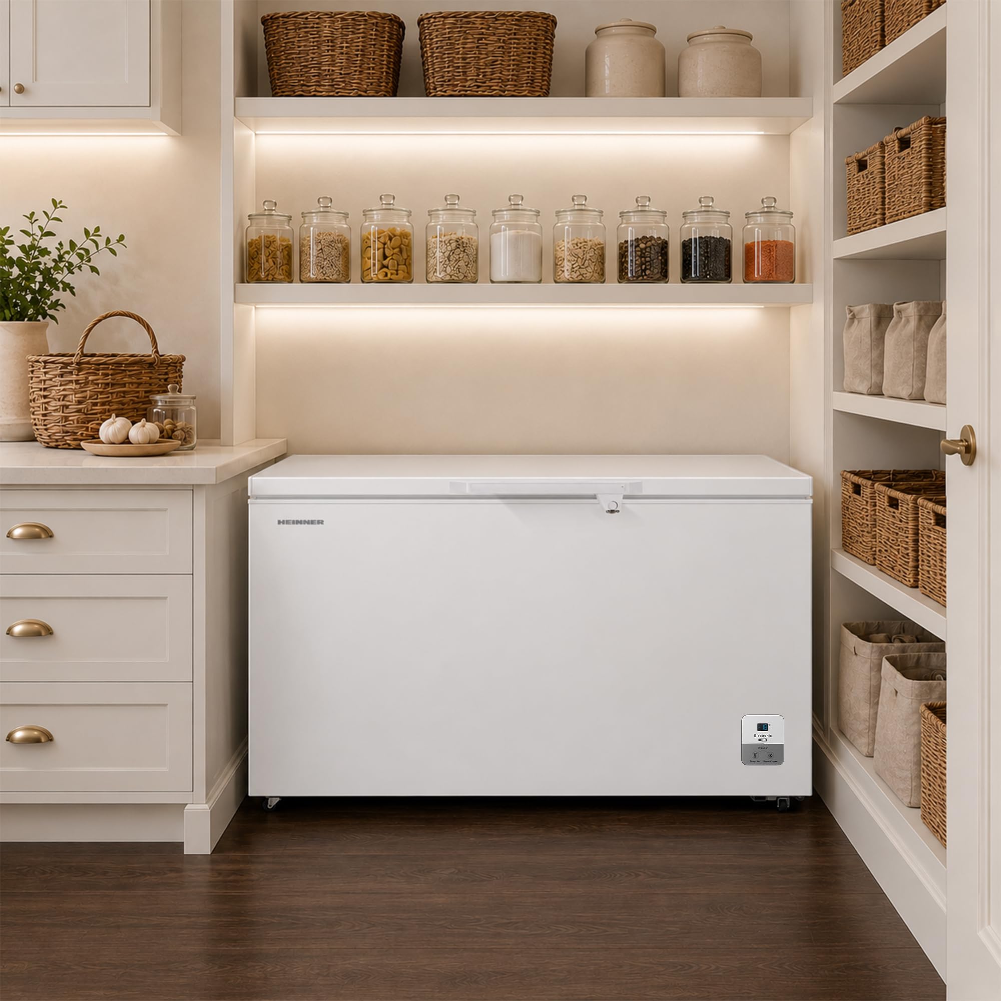 HCF‑HS500EE++ – Gefriertruhe 500 L – Energieeffizienzklasse E – Elektronisch gesteuert, LED‑Display & Innenbeleuchtung, Schnellgefrierfunktion, Weiß - Jahre Garantie
