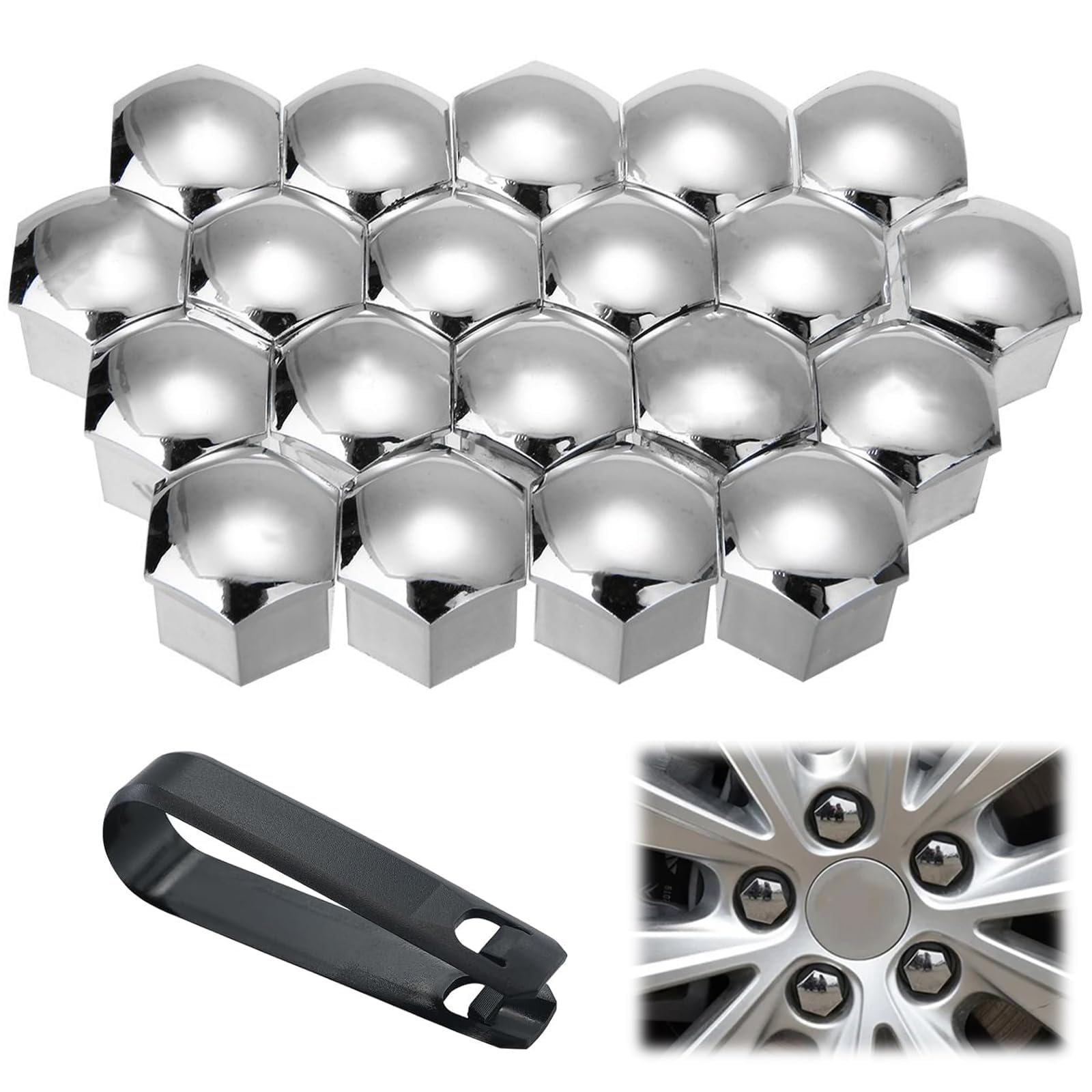 QIZUN 20 Pcs Lug Nut Caps for Mitsubishi L200 Ⅳ Double Cab 2010-2015, Wheel Nut Covers Bolt Protector High Gloss Finish with Removal Tool Tweezers Auto Accessory,19MM