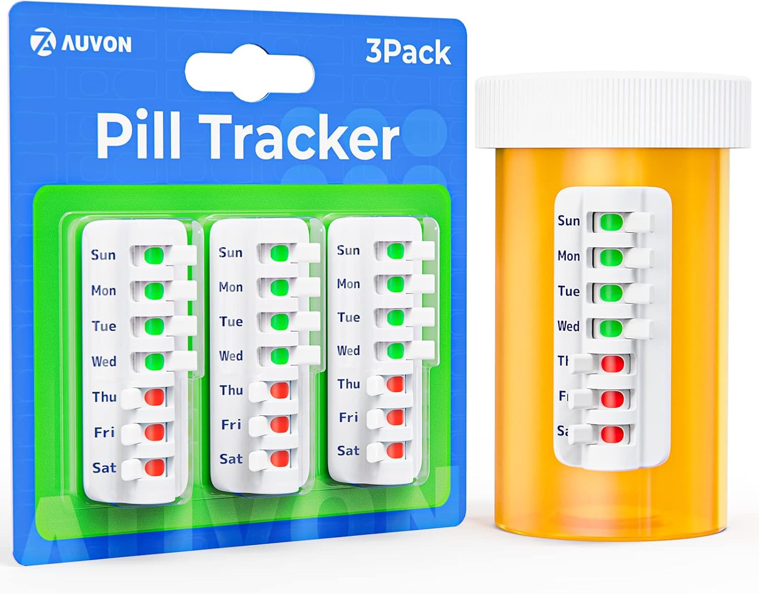 AUVON Compact Pill Reminder, Reusable Weekly Pill Tracker with Anti