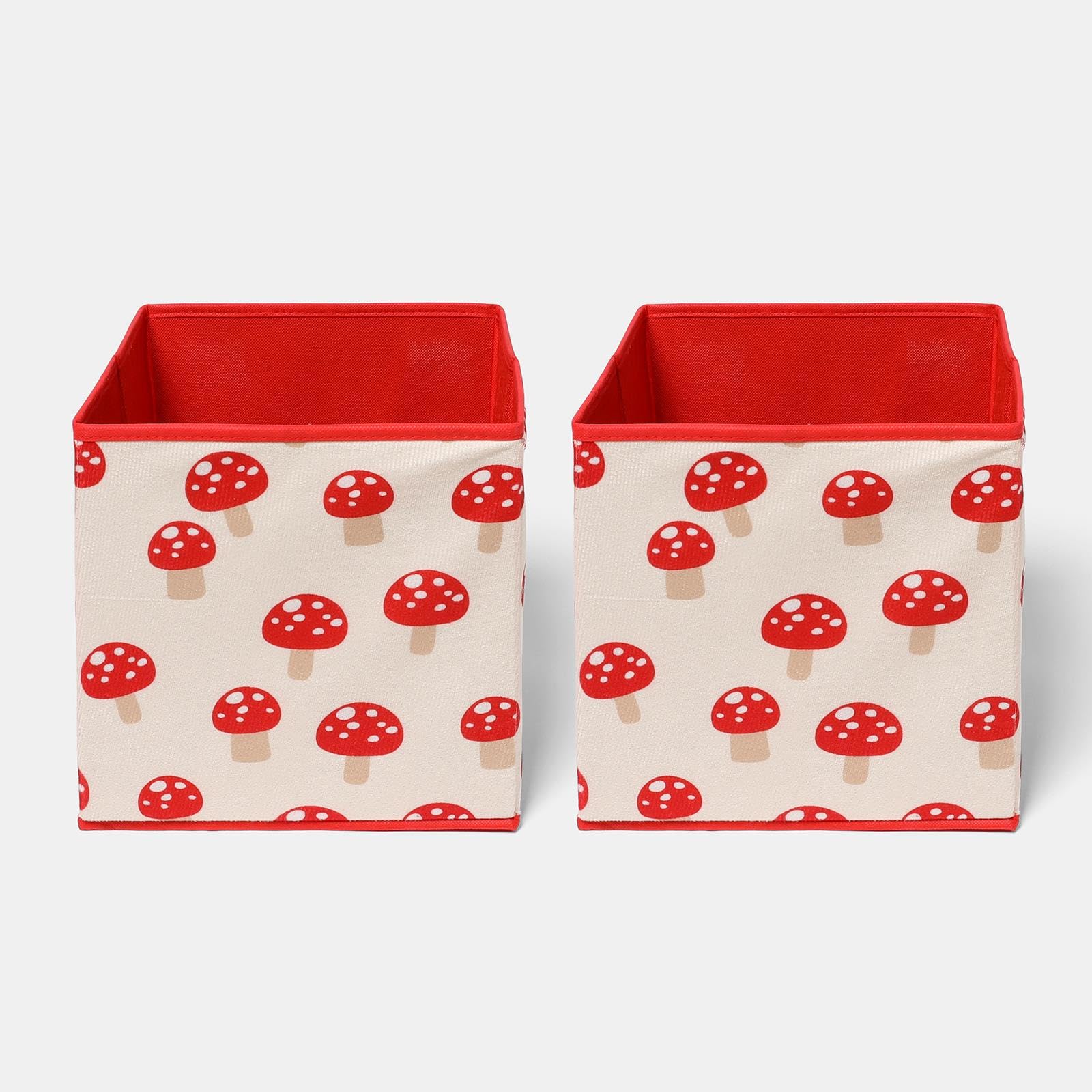 OHS Set of 2 Cube Storage Boxes Collapsible Cube Boxes, Mushroom Red/White โ image 1