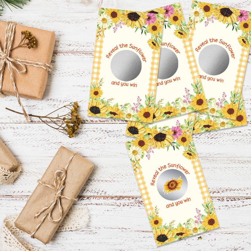 50 carte da gioco da grattare a tema girasole, girasoli, biglietti da gratta e vinci per feste di inaugurazione della casa rustica, nuova casa, giochi di gruppo lotteria, forniture per