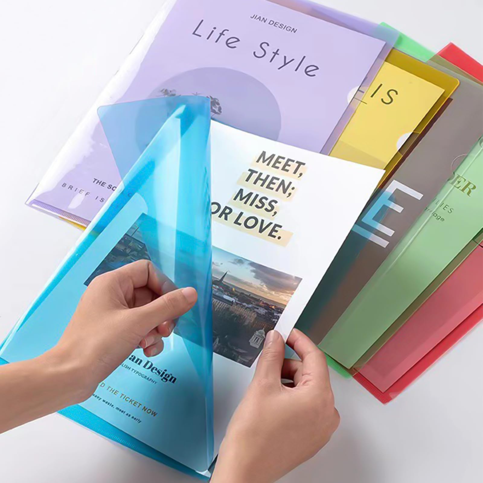 Pochette Coin Transparente A4 Lot De 50 Chemises En Plastique A4 Colorées - Couvertures Latérales - Pour Couverture De Papier, Travail, Rapport, Projet, Présentation Chemise En Plastique