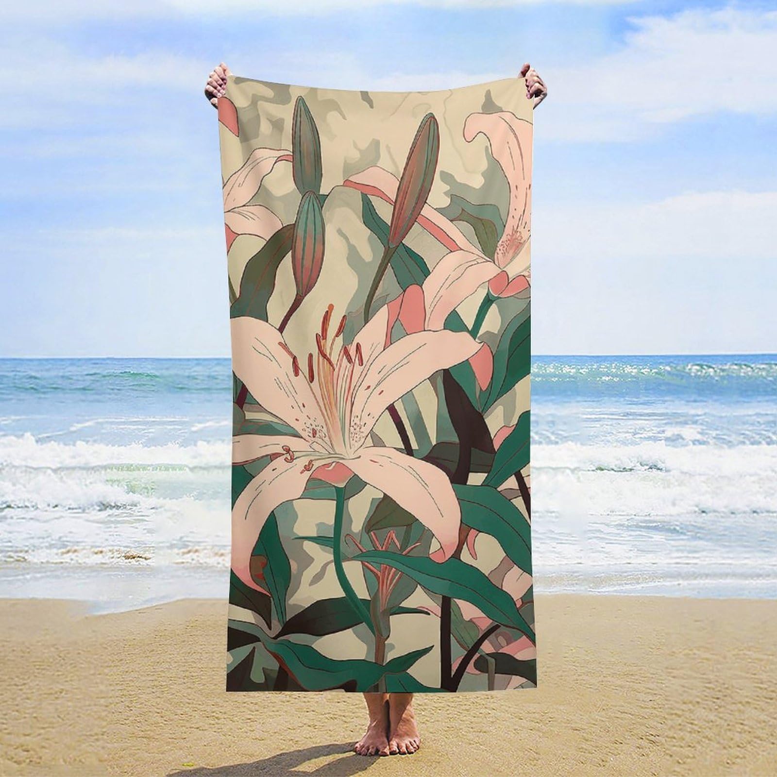 NTVOWPZO Peach Floral Pattern Beach Towel Oversized Microfiber Bath Towels Lightweight Sand Proof Beach Towels Absorbent Pool Towels for Swimming Yoga Bathroom Towel 31.5" X 63"