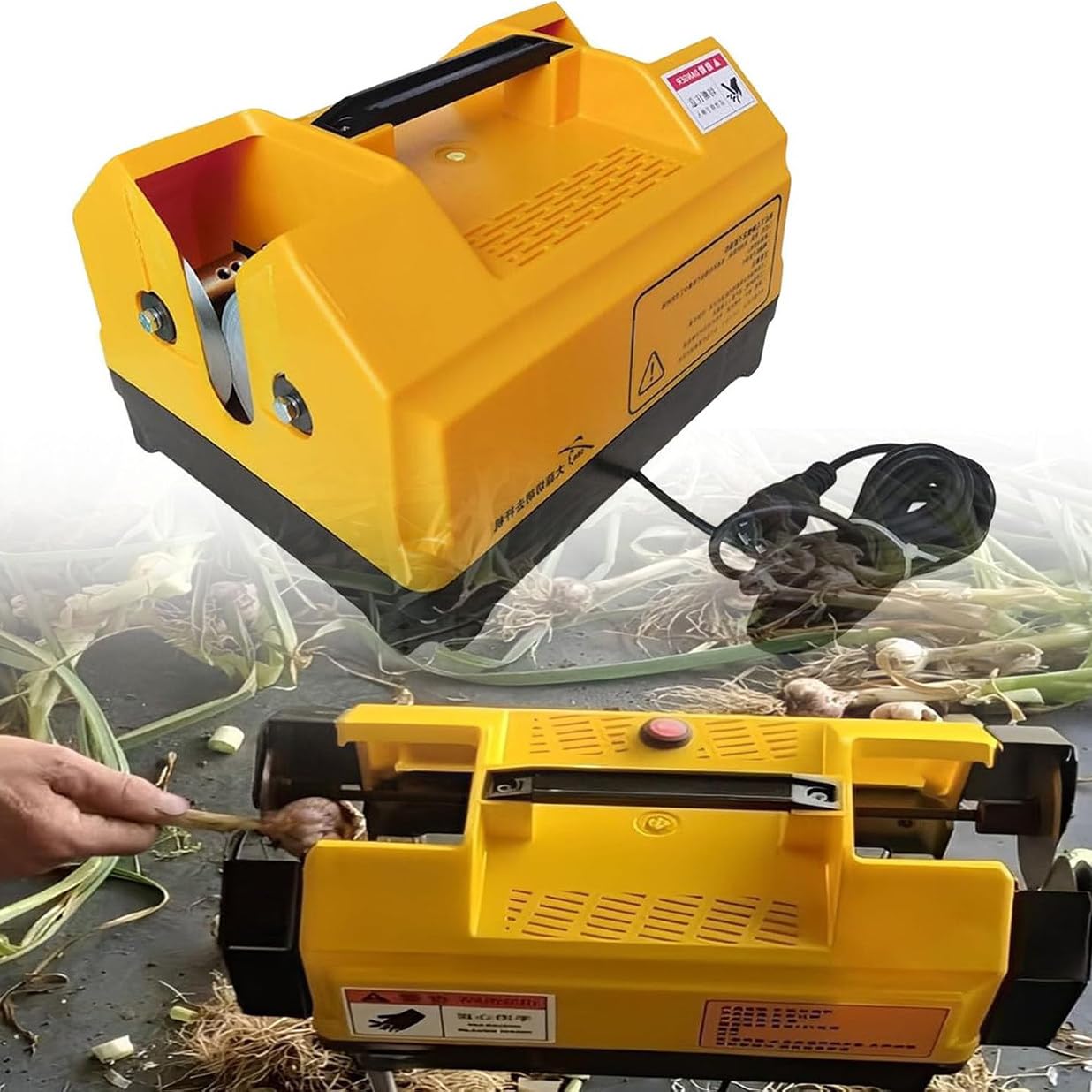 BOOZXCV Electric Garlic Root Stem, Garlic Root, Double Garlic Top Tails Remover Machine, Cut Beard and Roots (Yellow)