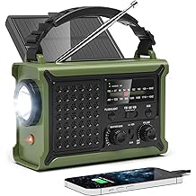 12000mAh/44400mWh Emergency Radio-NOAA Approved Weather Radio with AM/FM Portable Solar Panel/Hand Crank/AC Input Rechargeable Battery and Flashlight SOS Siren Lamp for Indoor/Outdoor Emergencies