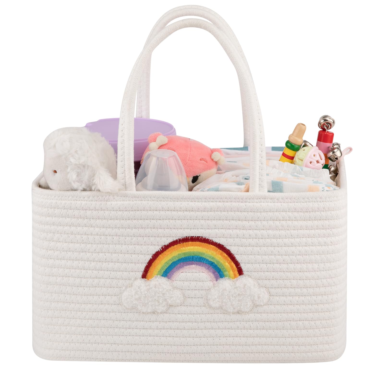 OIAHOMY Organizador grande de pañales para bebé, cesta de pañales portátil con asas, cesta de regalo para bebé con diseño de arco