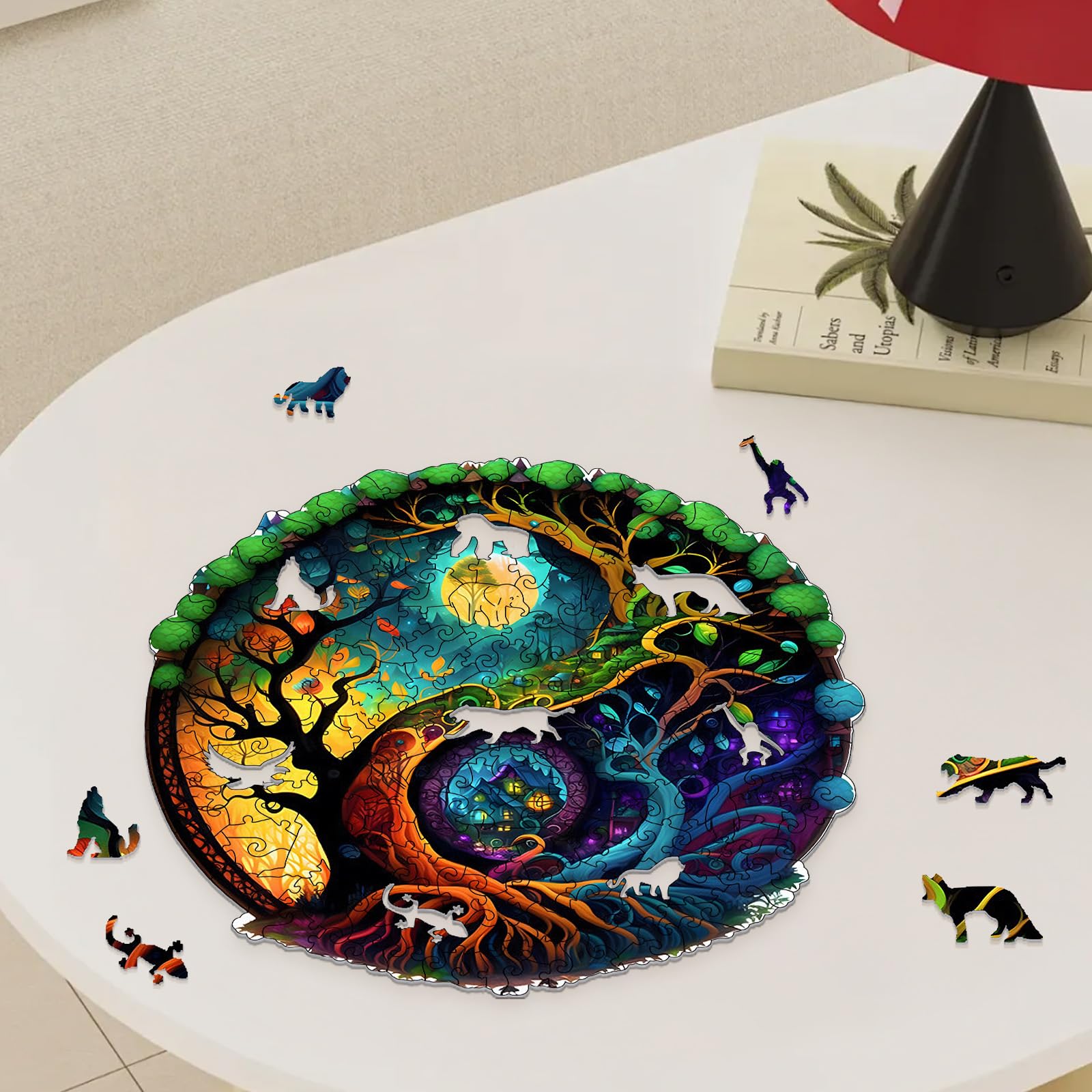 Cuteefun Puzzle in Legno per Adulti Puzzle Animale di Forma Albero di Cabina in Legno Puzzle per Regalo Famiglia