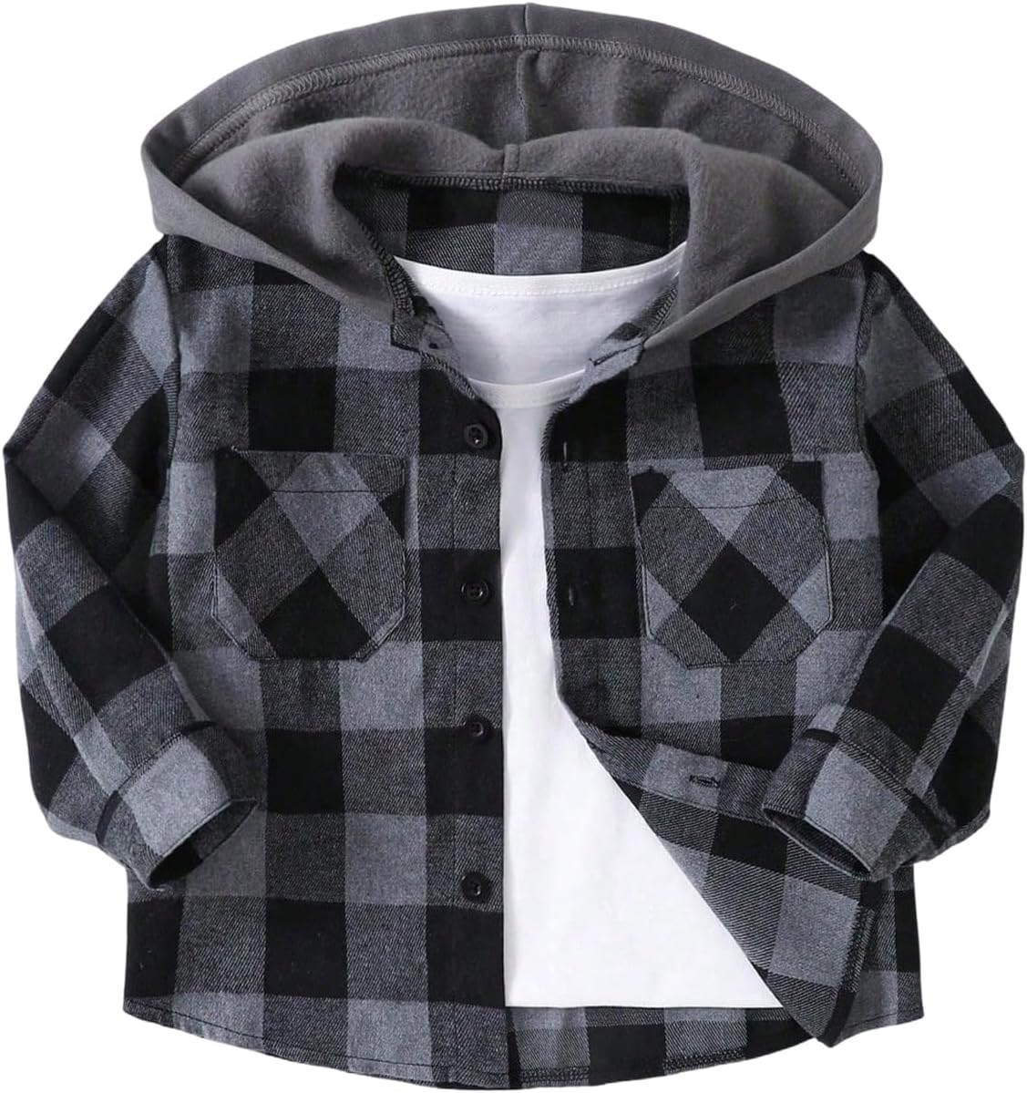 GORGLITTER Boy's Plaid Flannel Button Down Halloween Shirts Fall Long Sleeve Hooded Blouse Dressy Outfits Clothing