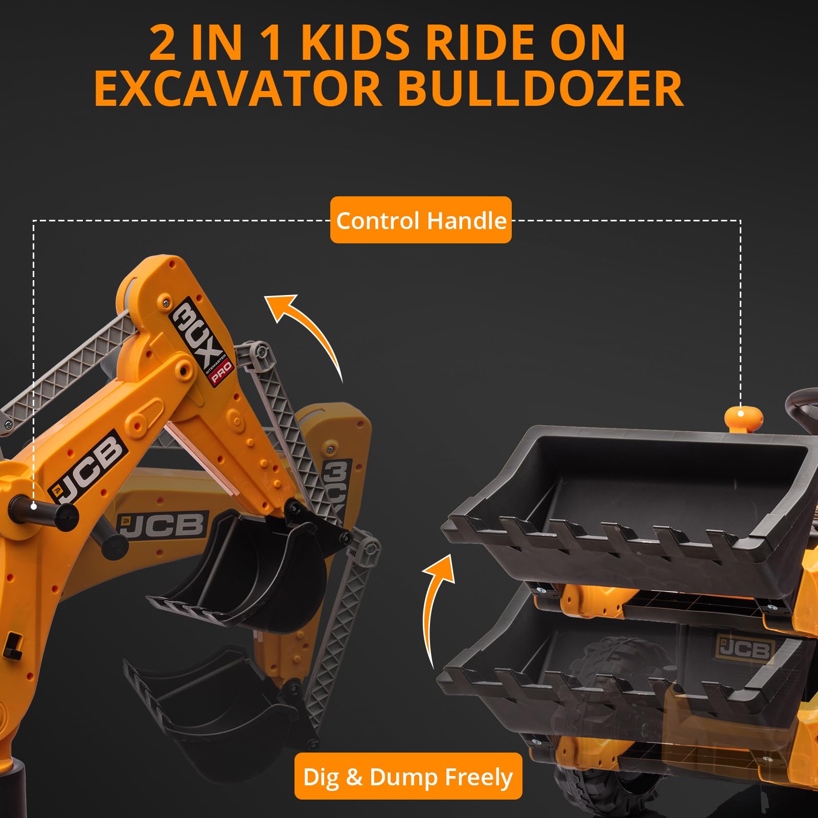 Escavatore elettrico 4 in 1, 12 V, veicoli elettrici per bambini, con telecomando, caricamento frontale, escavatore, clacson, pneumatici Eva, giallo