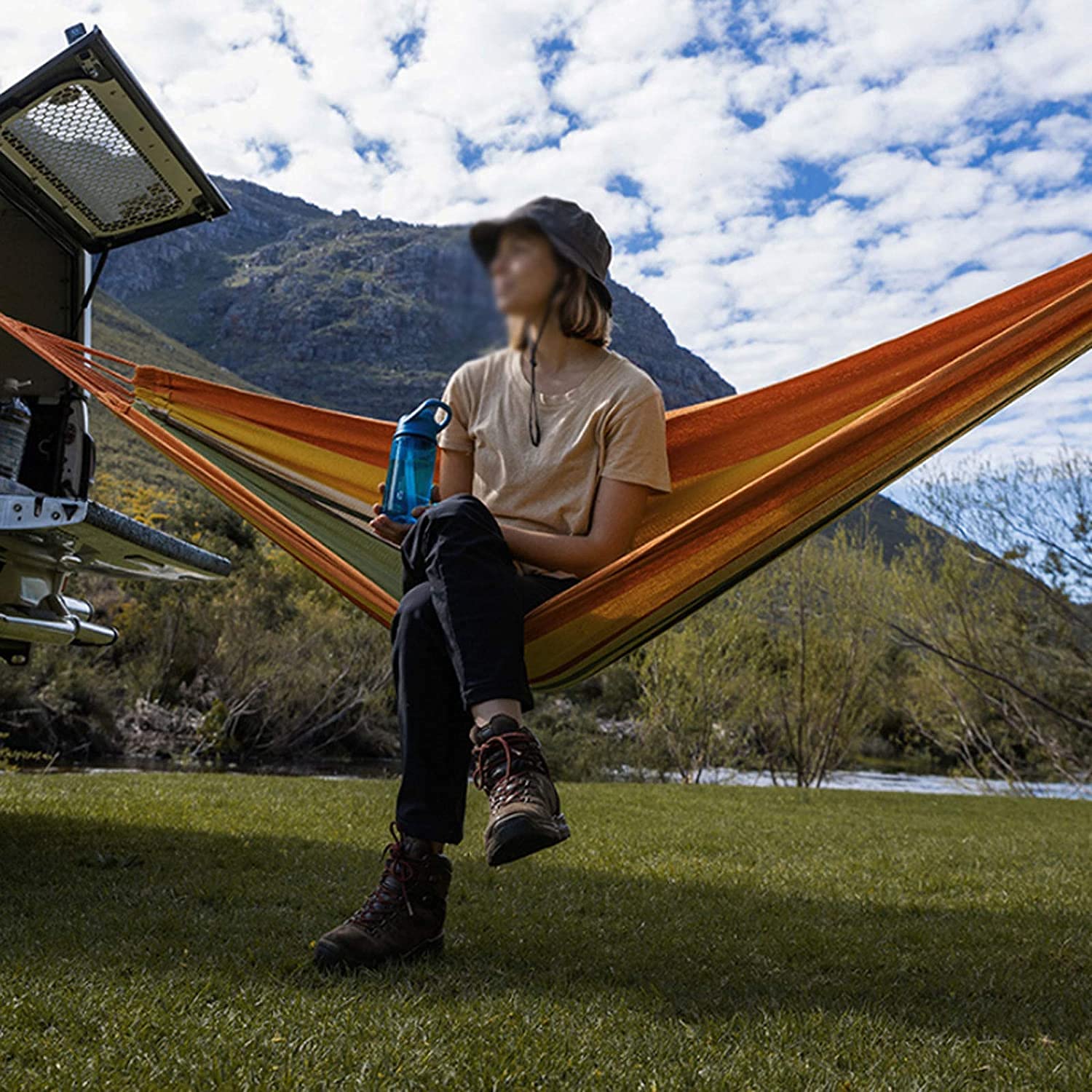 Amaca Campeggio Sedia A Dondolo In Tessuto Amaca Larga Tela Spessa Antiribaltamento Con Borsa Per Il Trasporto Per Campeggio Estivo Viaggi Escursioni Picnic Amaca Da Giardino(Color:Blue)