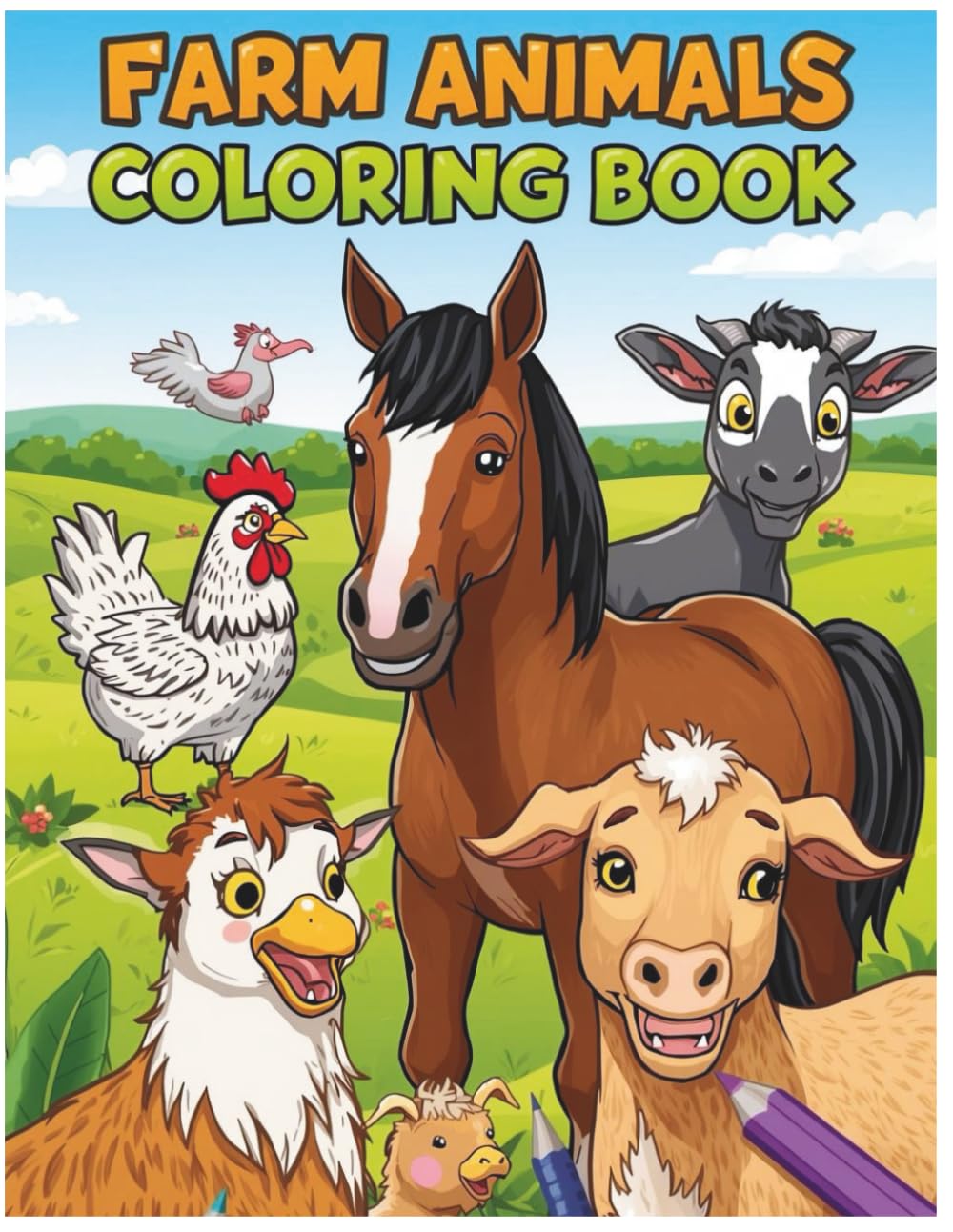 Farm Animals Coloring Book: Featuring Adorable Cows, Horses, Pigs, Chickens, and Peaceful Farm Scenes for Creative Fun and Stress Relief.
