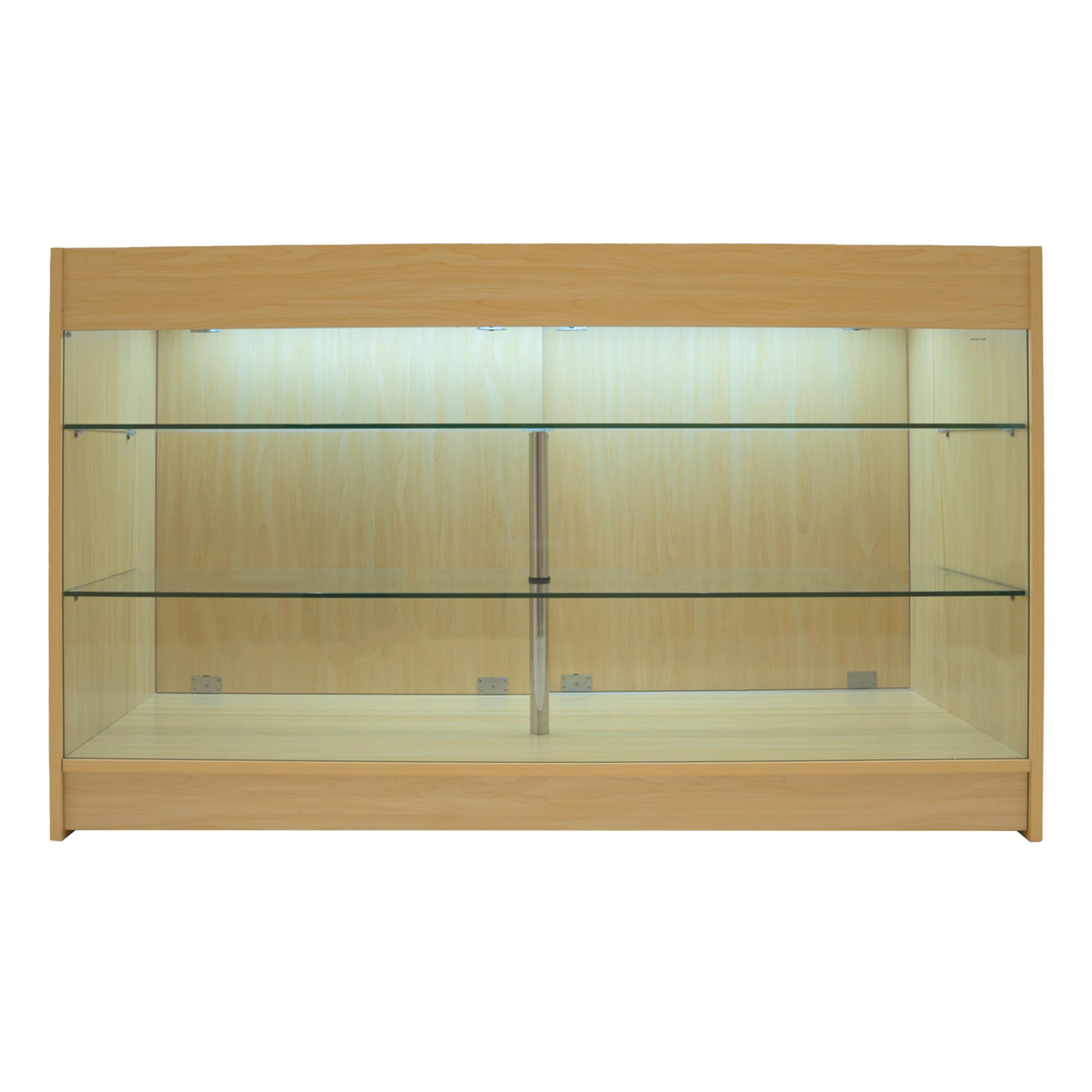 Ahorn Verkaufstresen-Set Helios LED-Beleuchtung K1500 CM60 Abschließbare Schiebetüren mit Schlüsseln 3 Einzelhandels-Lagereinheiten Glasvitrine Ecktheke I Innere Regale Weiße Beleuchtung