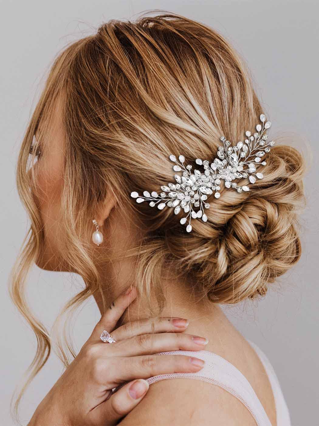 Catery Rhinestones Bridal Hair Comb - Silver Side Wedding Hair Accessory with Beads for Brides, Women, and Girls (A silver) - Image 8