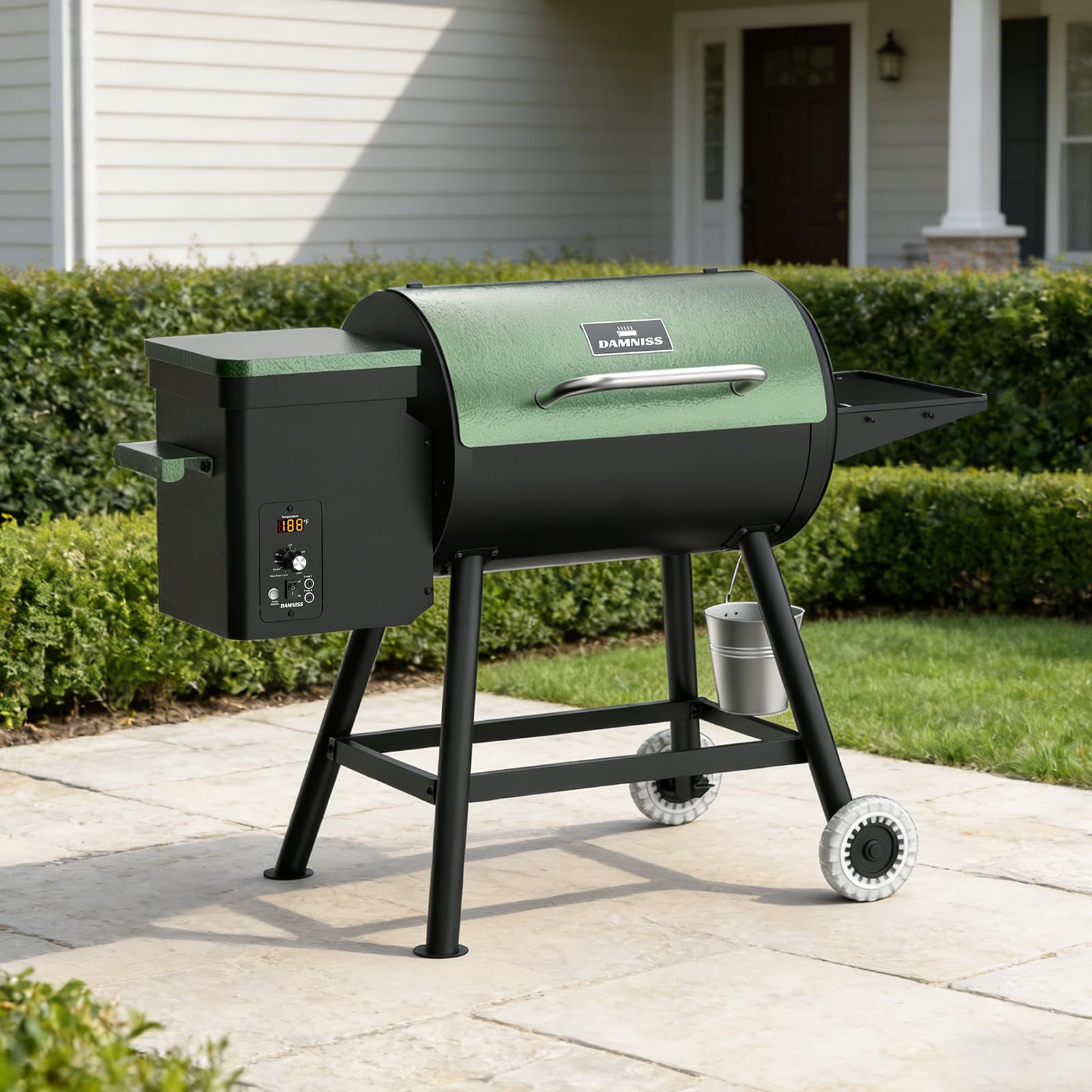 Elektrischer Pelletgrill, 456 SQ, Kochbereich, Pelletsmoker mit automatischer Zufuhr und PID-Regler, 260 °C, maximale Temperatur, 8-in-1-Grill mit Fleischsonde und Beistelltisch mit Haken