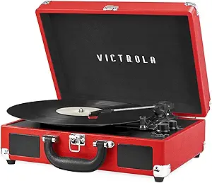 Victrola Vintage 3-Speed Bluetooth Portable Suitcase Record Player with Built-in Speakers | Upgraded Turntable Audio Sound| Includes Extra Stylus | Red, 1SFA (VSC-550BT-RD)