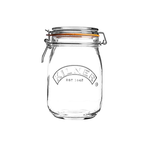 clear glass kitchen canister with clip top tight seal lid 1L size