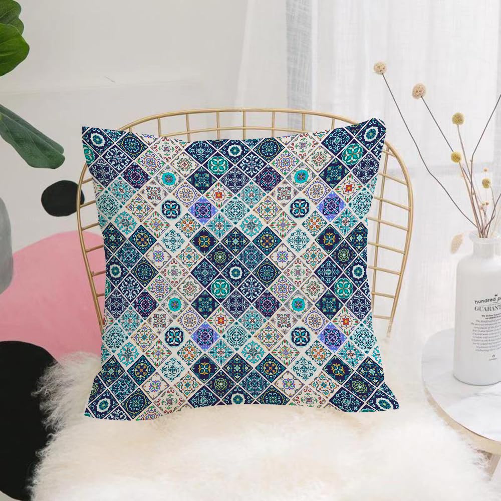HYOSXW Cushion Cover,Throw Pillow Case Home Decorative for Living Room Bedroom Sofa Chair 16X16 Inch,Portuguese Historical Mixed Azulejo Mosaic Tiles with Moroccan Ceramic Motifs,Pillowcase 40X40cm