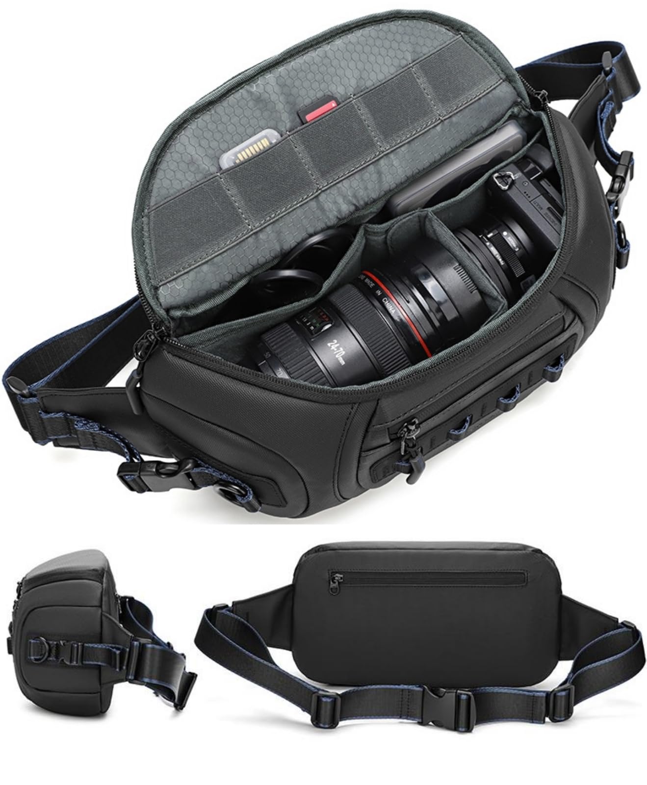 Borsa Monospalla per Fotocamera Impermeabile in Tessuto Oxford con 2 Divisori Rimovibili Custodia per Mirrorless e Reflex BG514