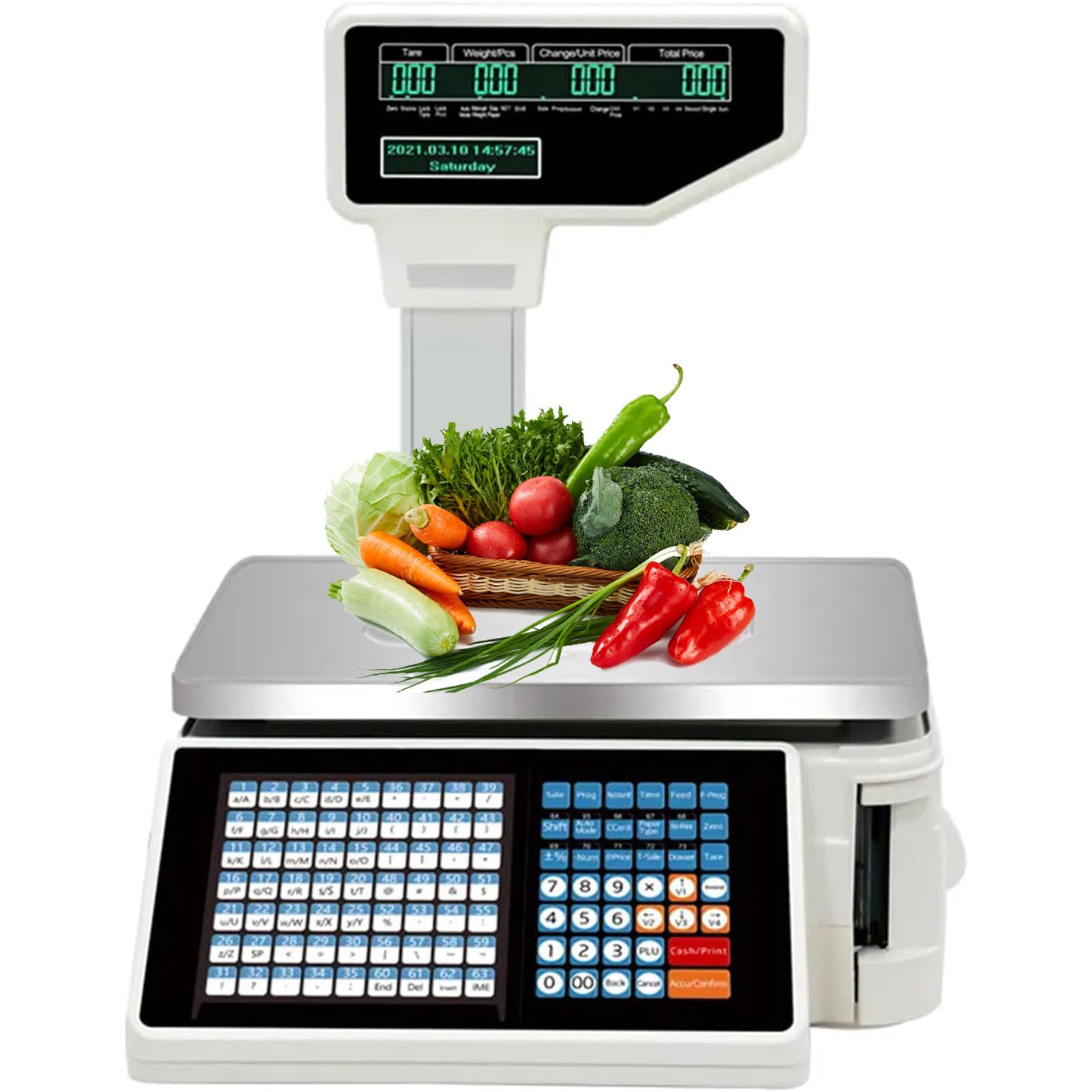 PweKzxt 30Kg Digital Barcode Scales,Label Printing Scales,Back Front Dual Display, Counting Scales 30KG,66lbsCommercial Electronic Price Computing Scale,for Supermarket/Retail Machine