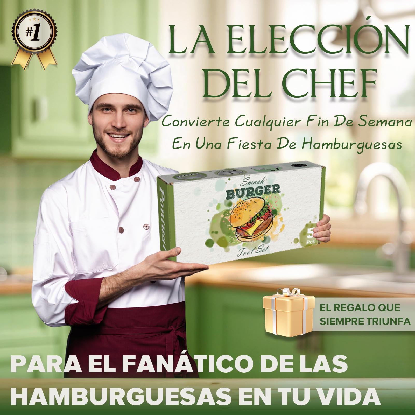Set Smash Burger de 5 Piezas, Juego de espátulas de Acero Inoxidable para Plancha Teppanyaki, con espátula Ancha, Prensa para Hamburguesas, Campana de cocción espátula de ángulo, Regalo para Hombres