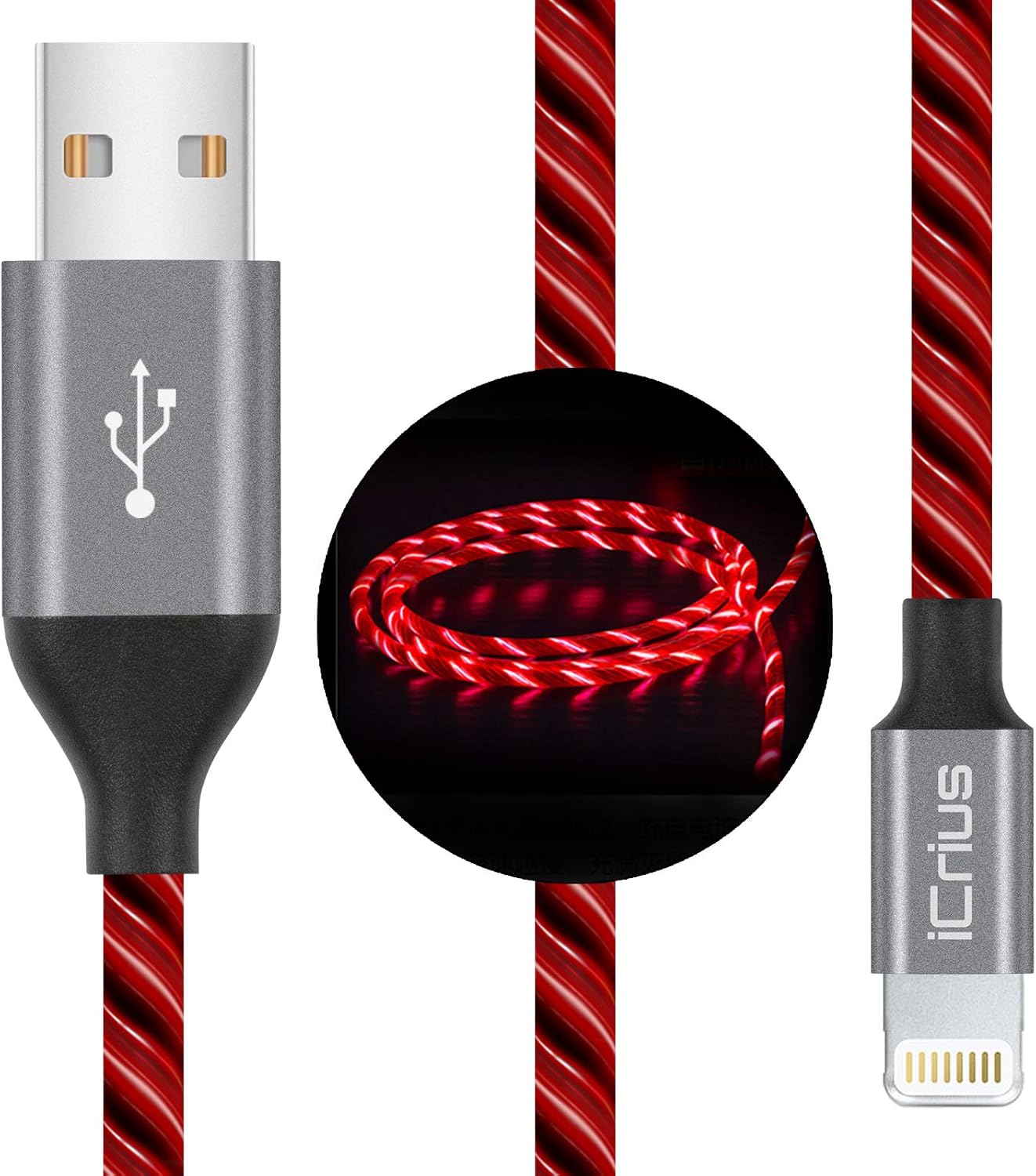 Amazon Com Icrius Iphone Charger Cable Mfi Certified 6ft Led Light Up Visible Flowing Lightning Charger Charging Cord Compatible With Iphone11 Plus Xs Xr X 8 Plus 8 7 Plus 7 Ipod Touch More Red Electronics
