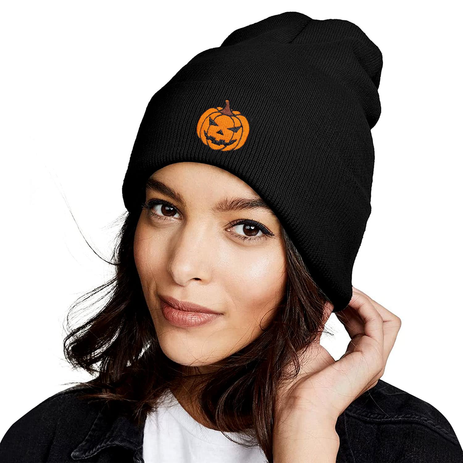 Halloween Cute Pumpkin Beanie for Men and Women, Winter Black Knit Hat