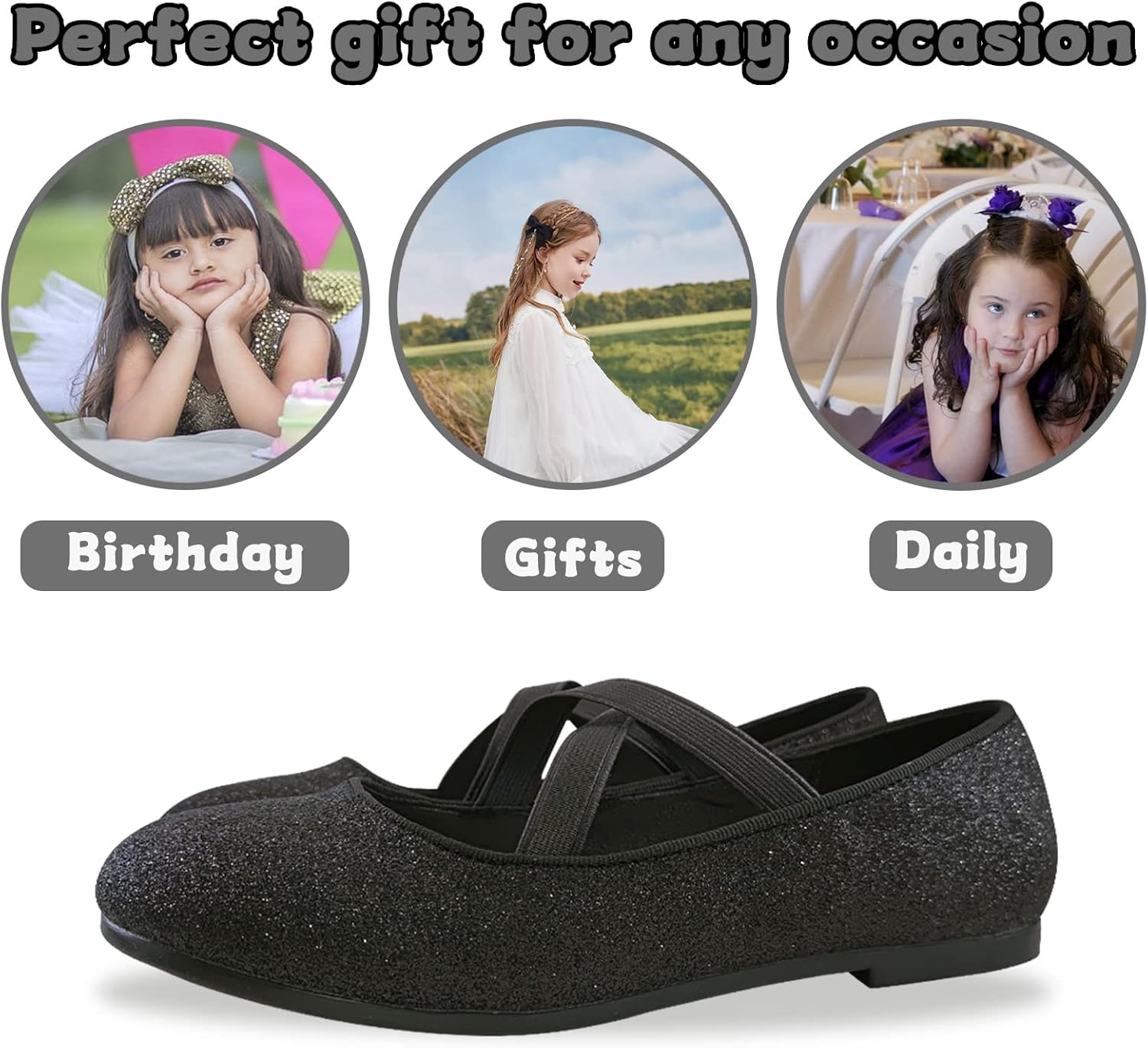 Girls Dress Shoes Princess Ballet Flats Low Heel Mary Jane Glitter Shoes with Elastic Strap for Toddler Little Big Kids - Image 4